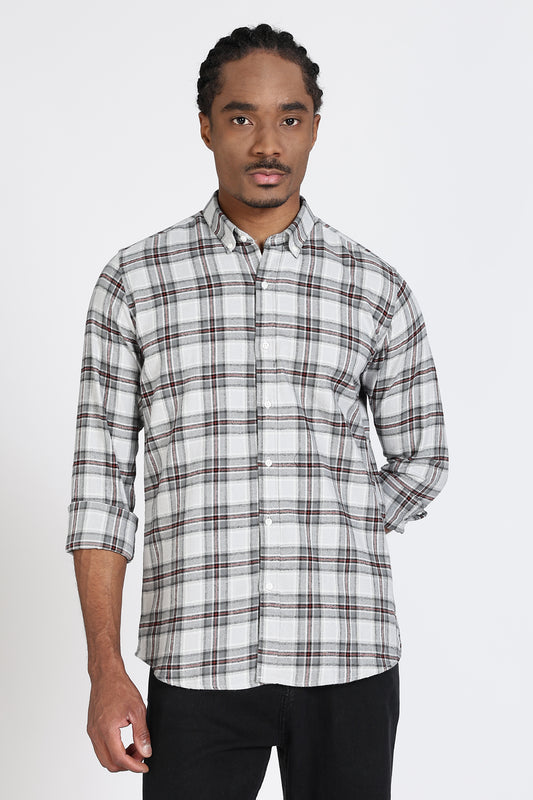 Regular Fit Grey Tartan Checked Shirt