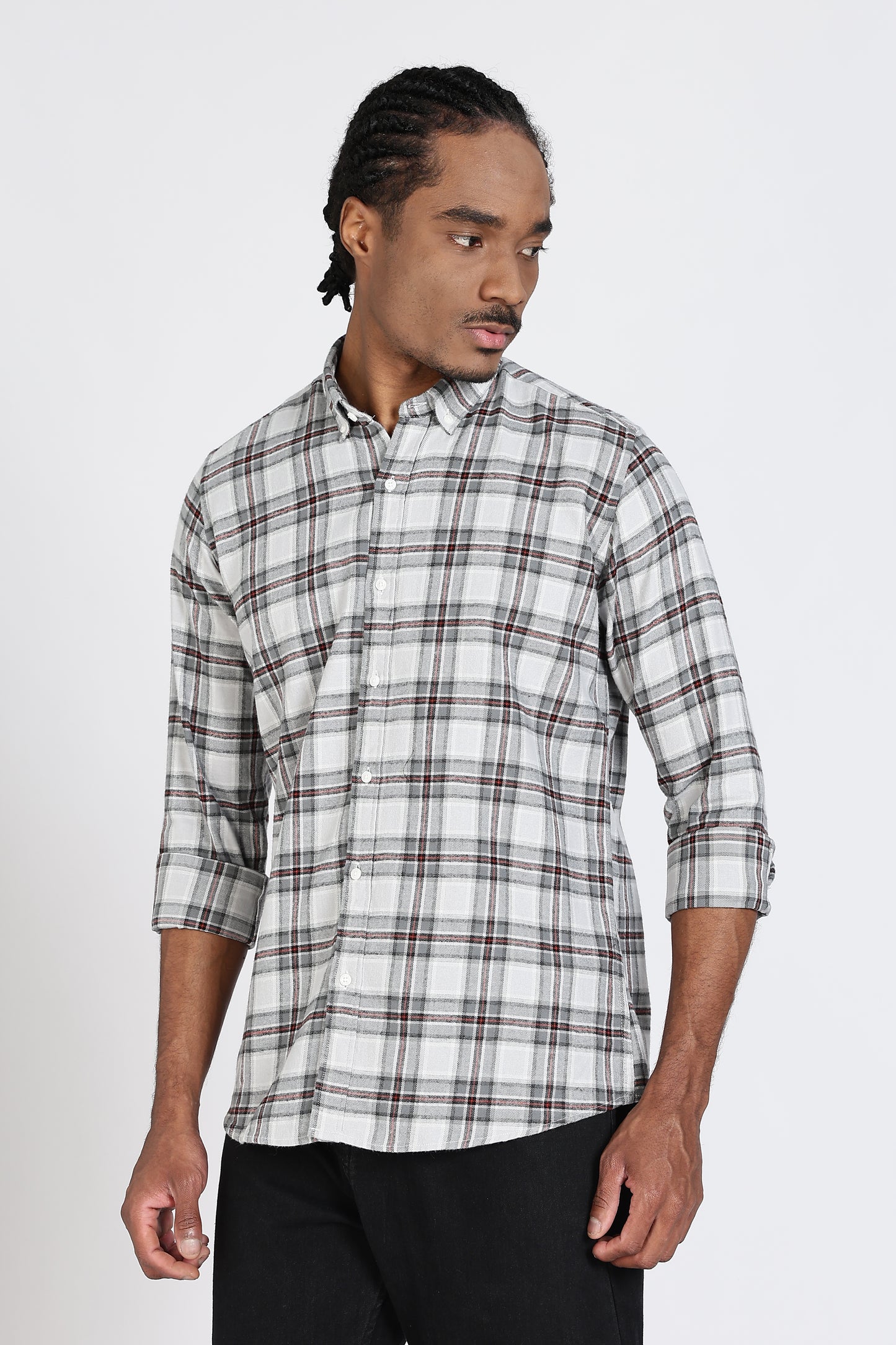 Regular Fit Grey Tartan Checked Shirt