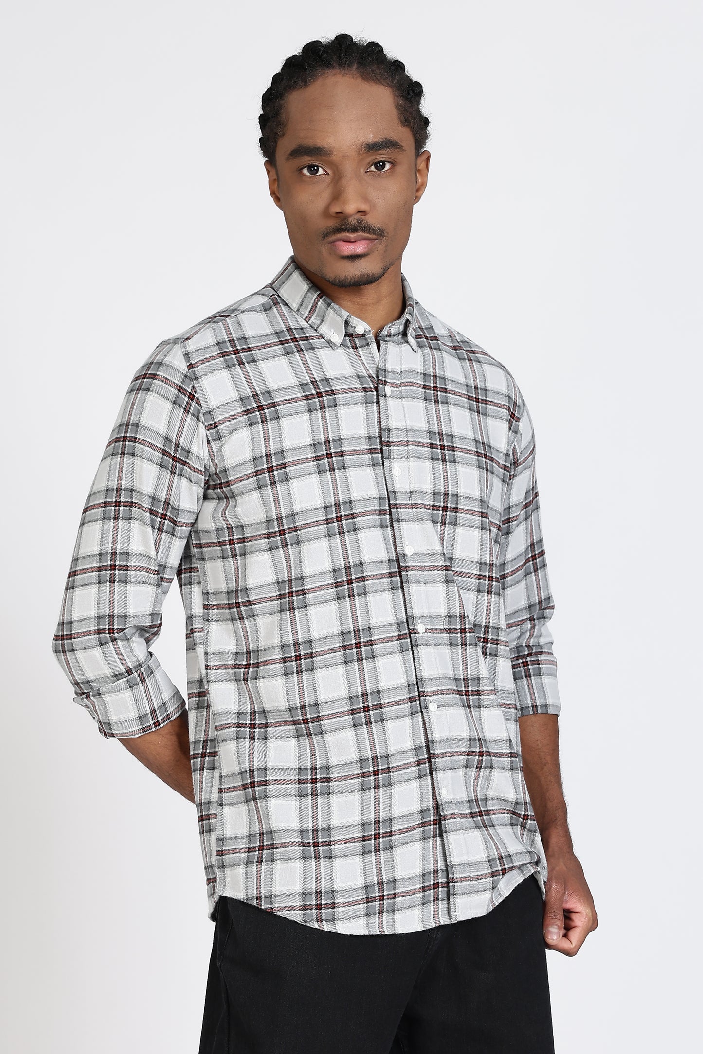 Regular Fit Grey Tartan Checked Shirt