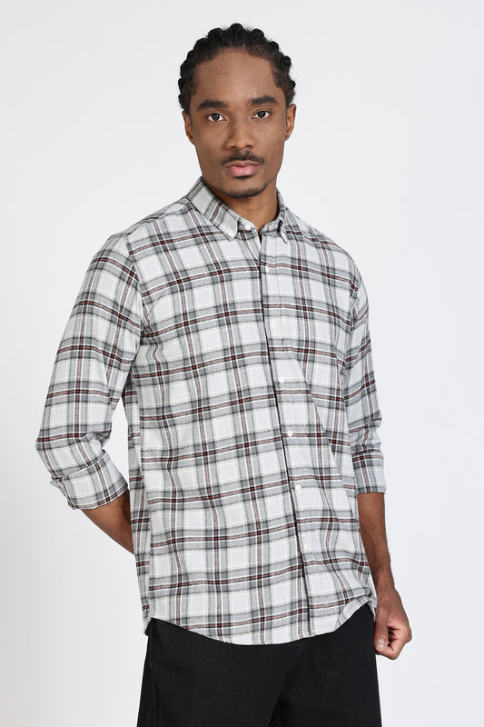 Regular Fit Grey Tartan Checked Shirt