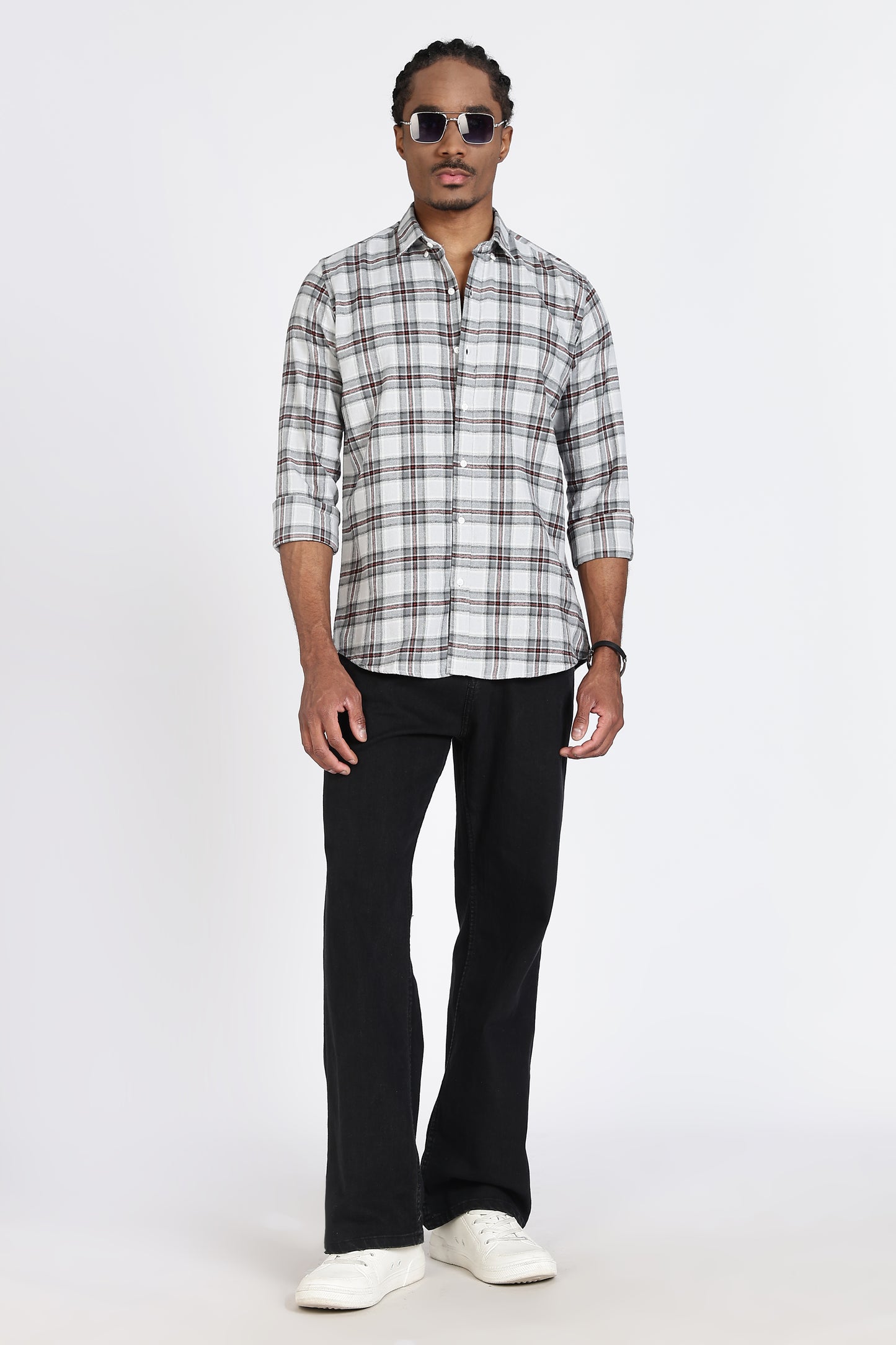 Regular Fit Grey Tartan Checked Shirt