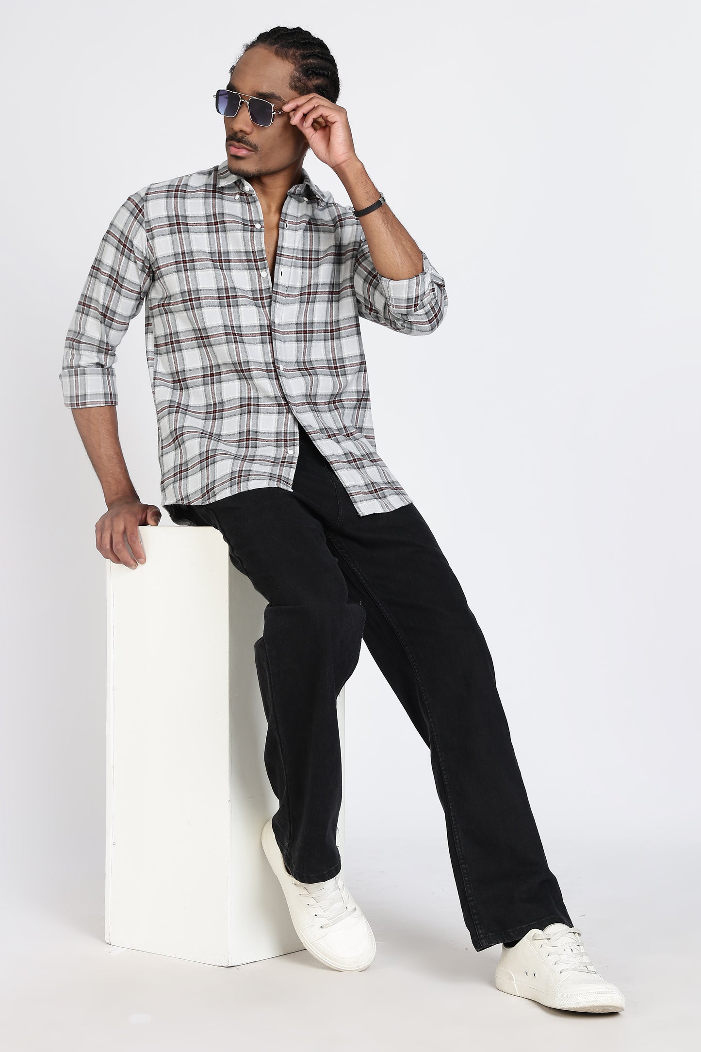 Regular Fit Grey Tartan Checked Shirt