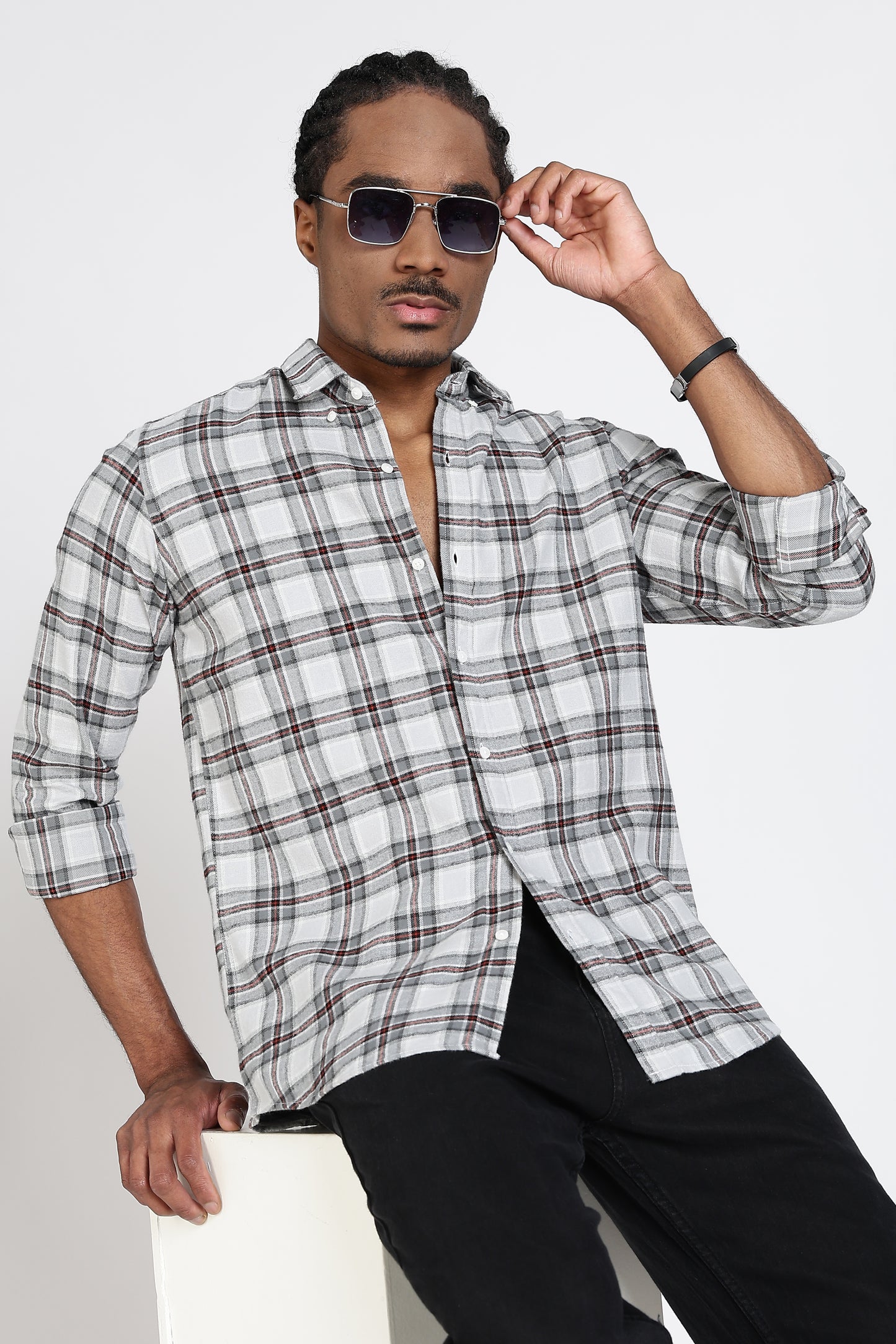 Regular Fit Grey Tartan Checked Shirt