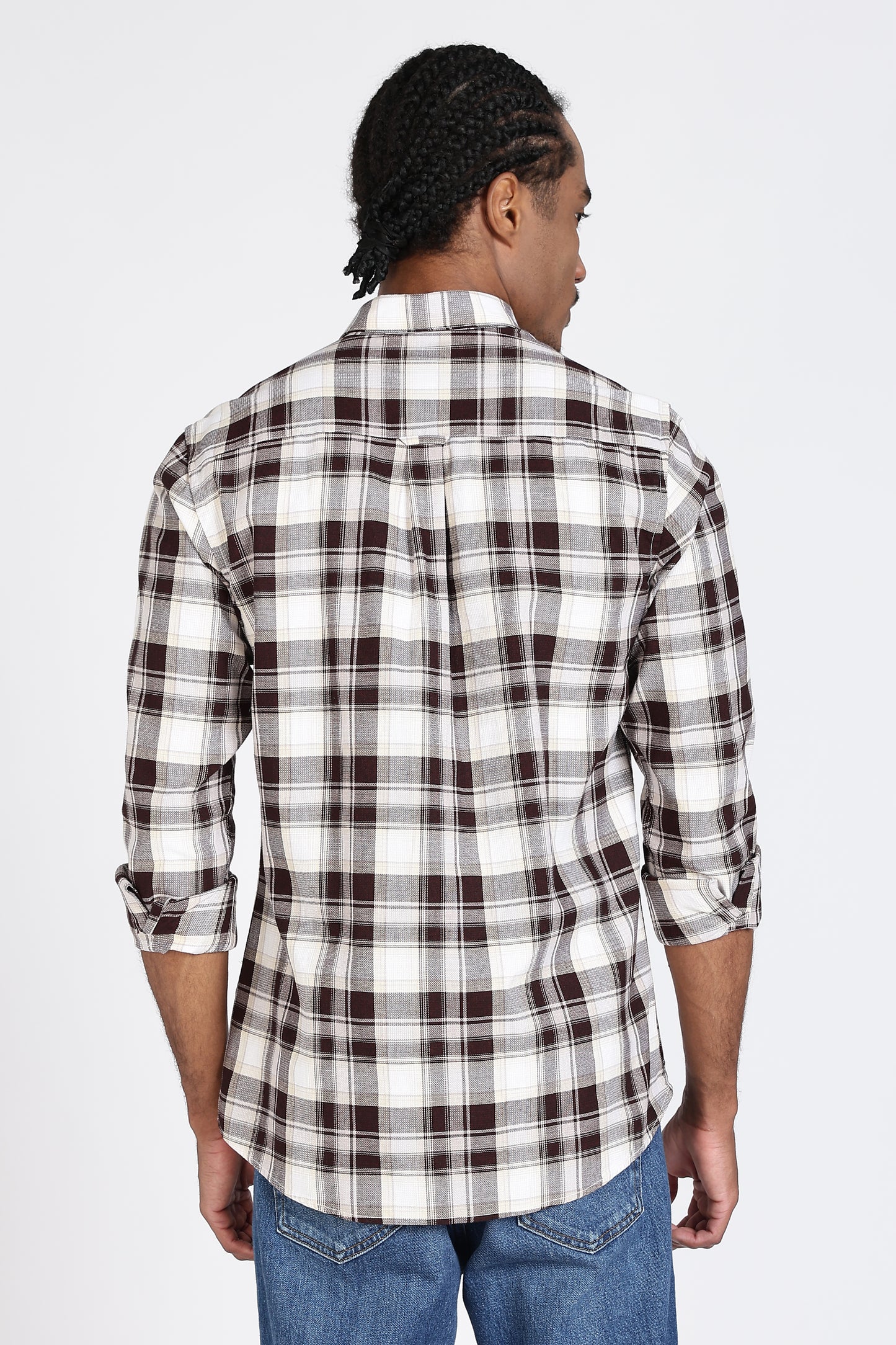 Regular Fit White Shirt with Brown & Black Tartan Checks