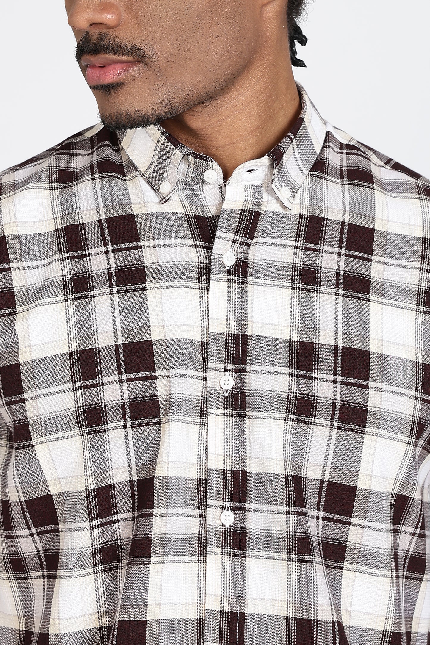 Regular Fit White Shirt with Brown & Black Tartan Checks