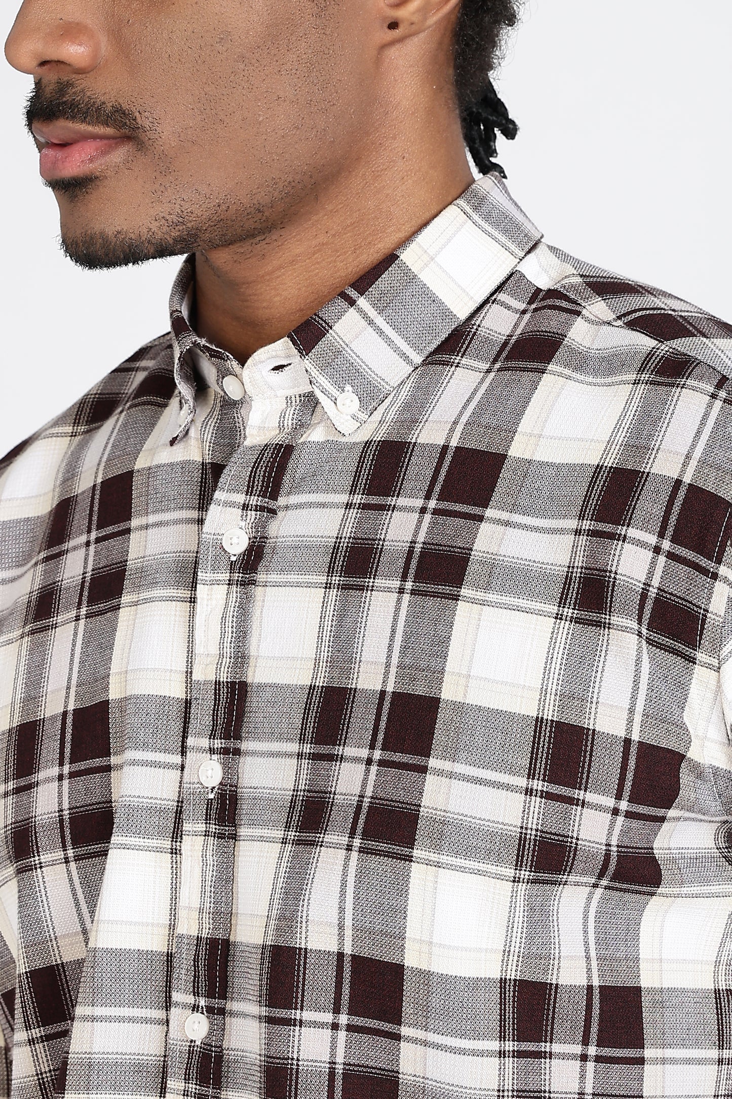 Regular Fit White Shirt with Brown & Black Tartan Checks