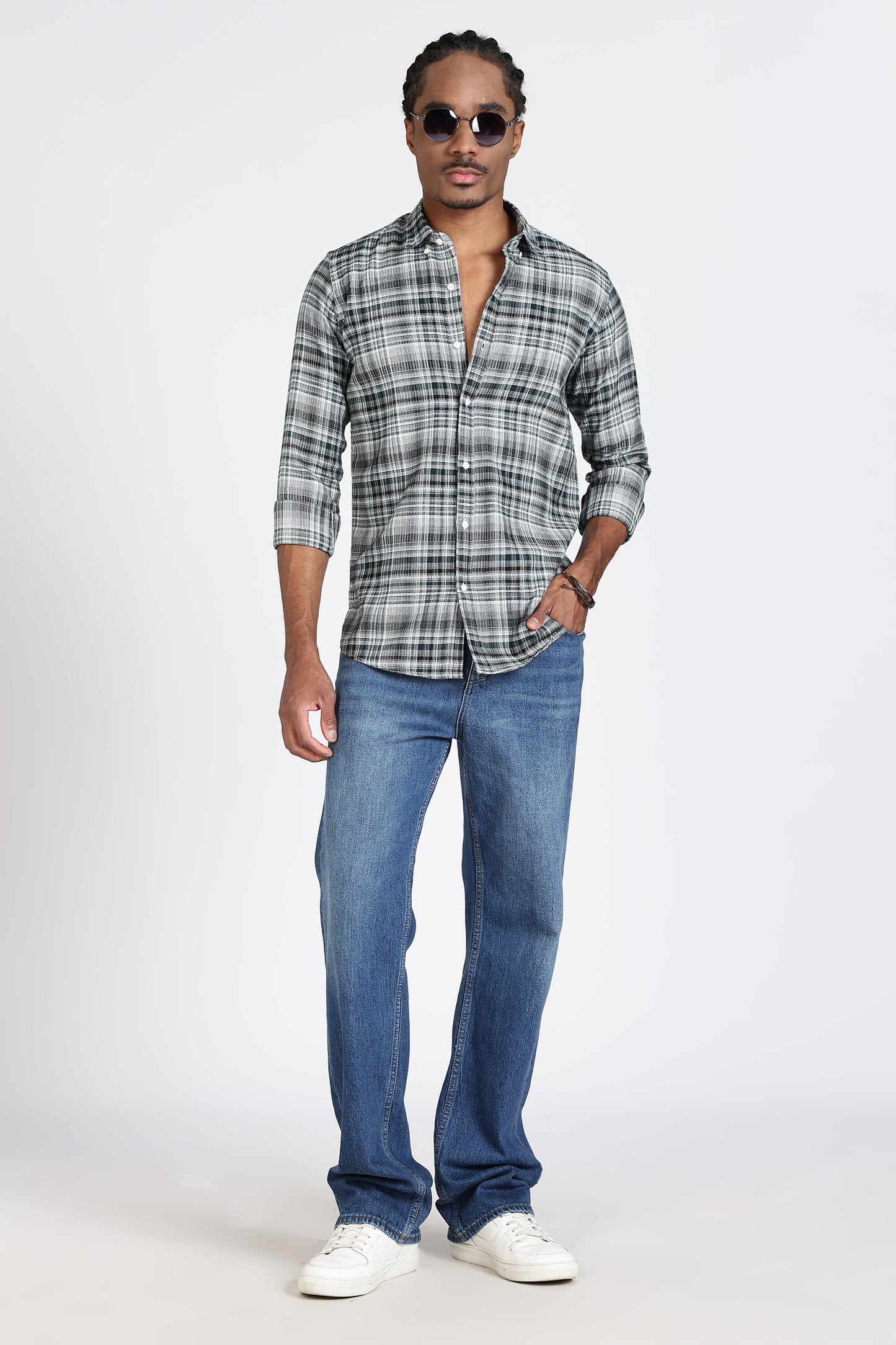 Regular Fit Grey Tartan Checked Casual Shirt