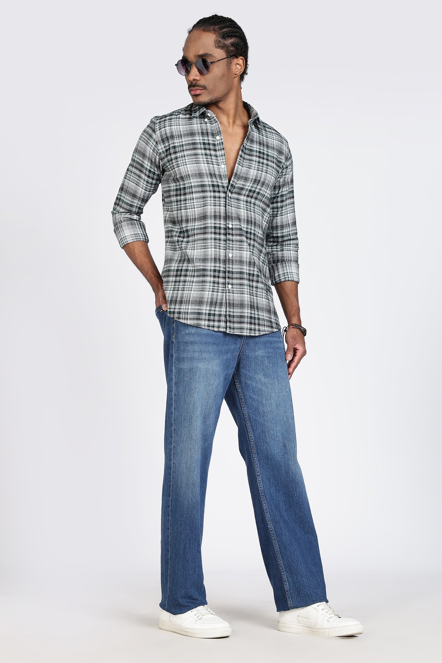 Regular Fit Grey Tartan Checked Casual Shirt