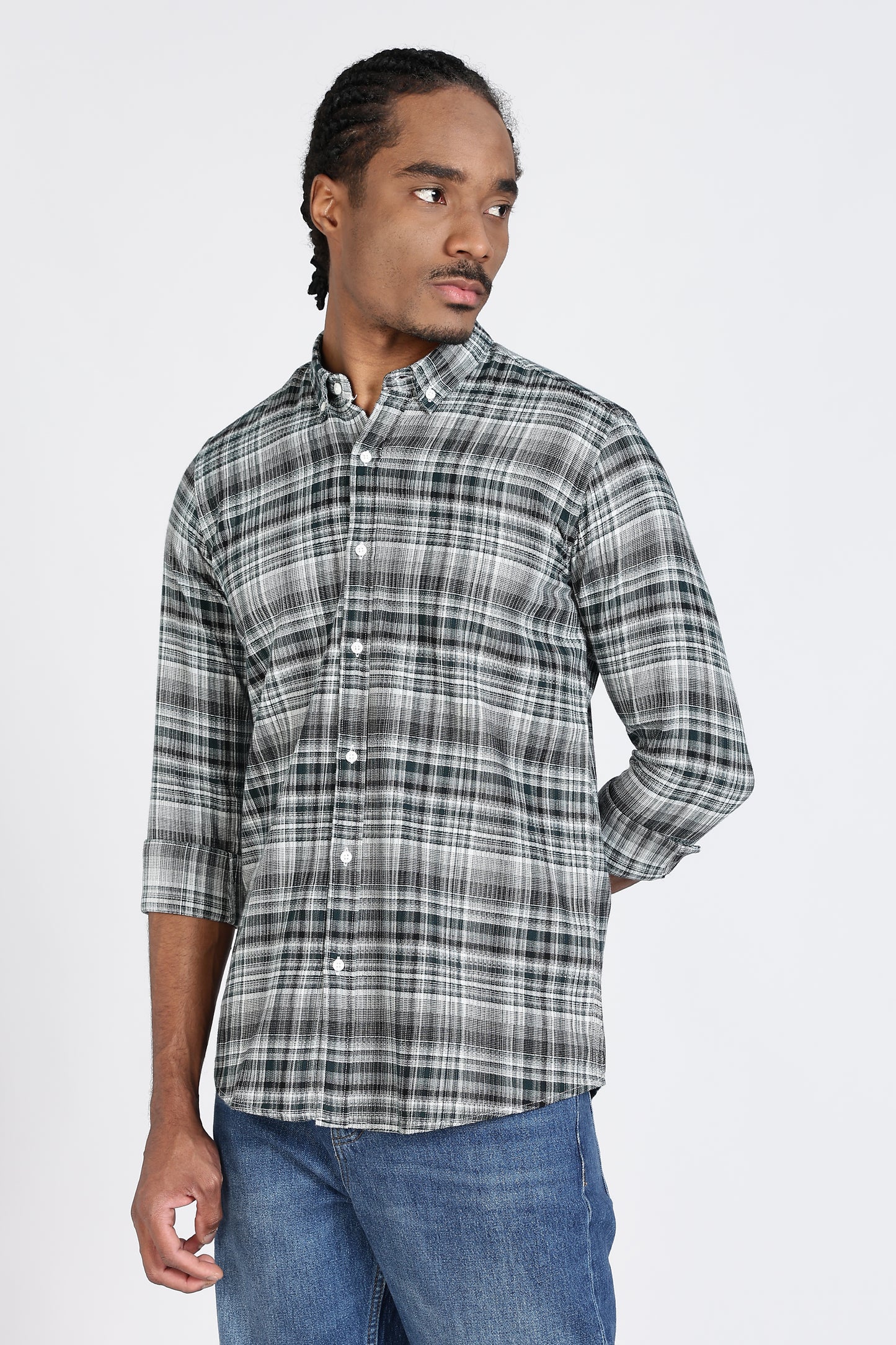 Regular Fit Grey Tartan Checked Casual Shirt