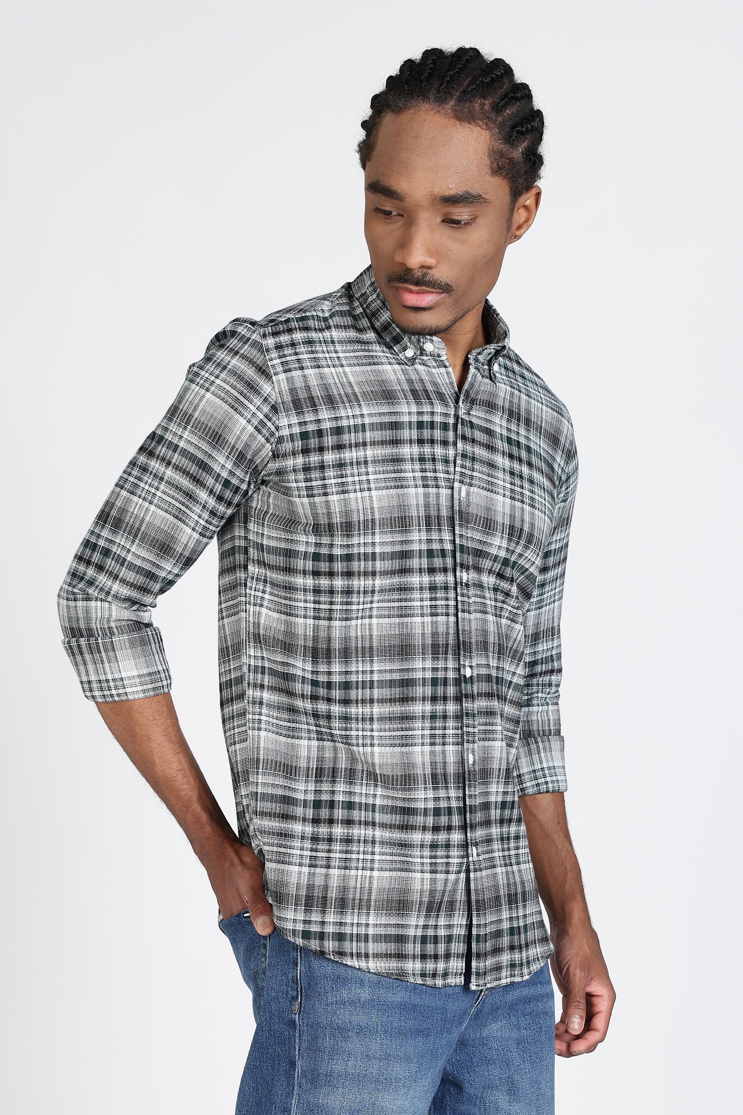 Regular Fit Grey Tartan Checked Casual Shirt
