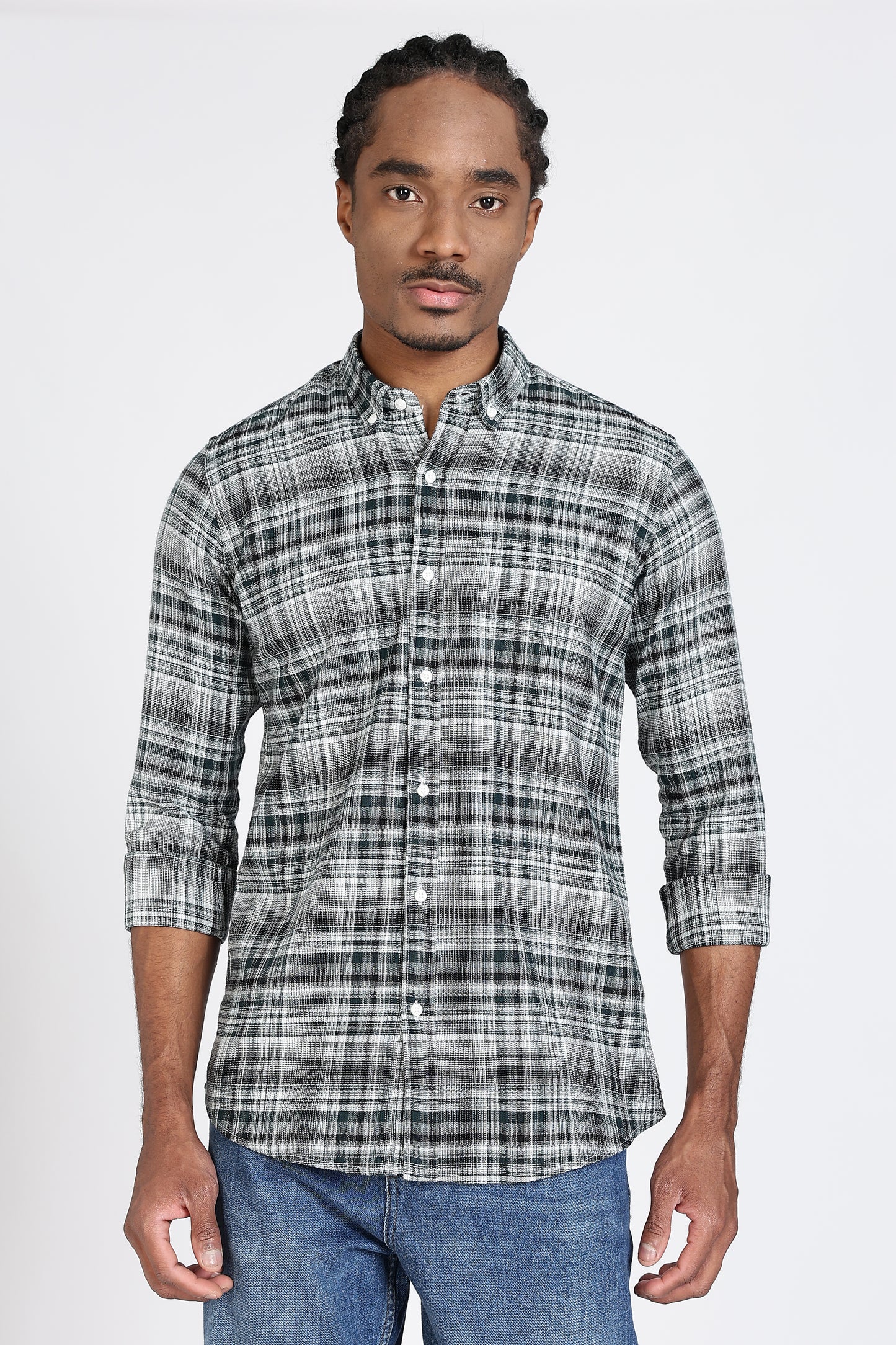 Regular Fit Grey Tartan Checked Casual Shirt