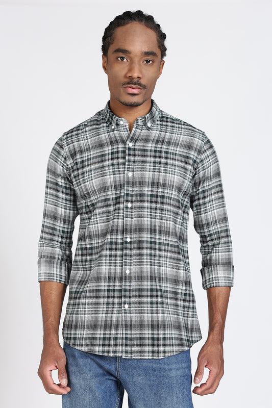 Regular Fit Grey Tartan Checked Casual Shirt