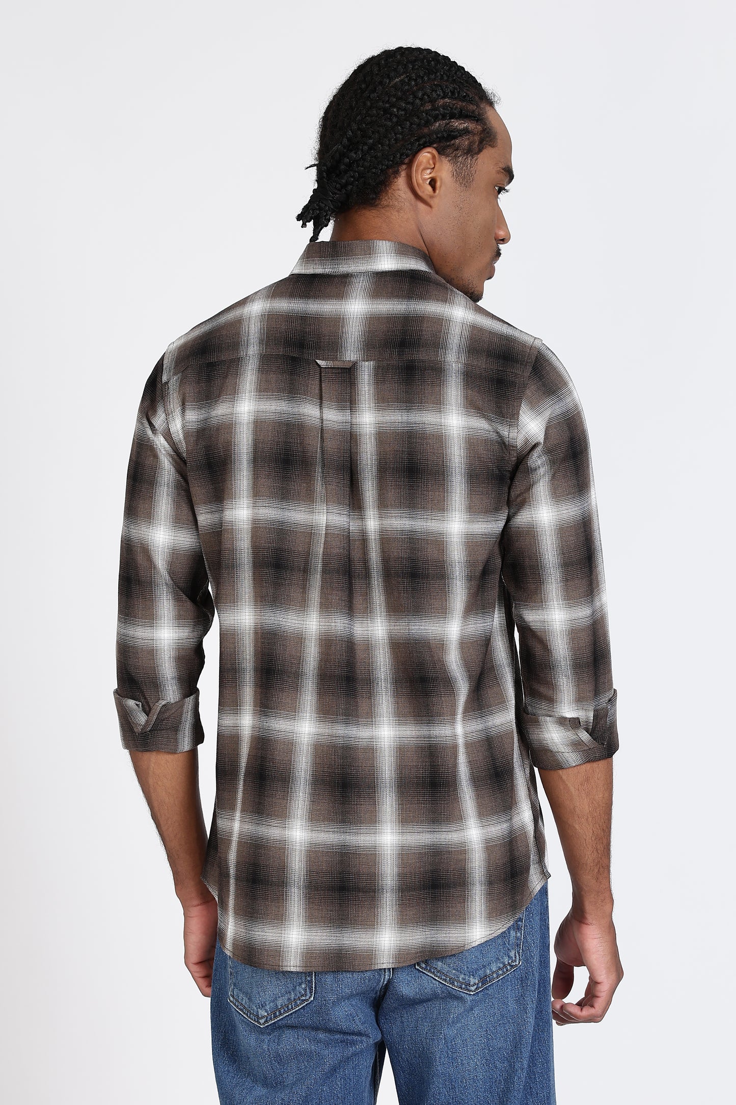 Regular Fit Checkered Design Cotton Brown & White Shirt