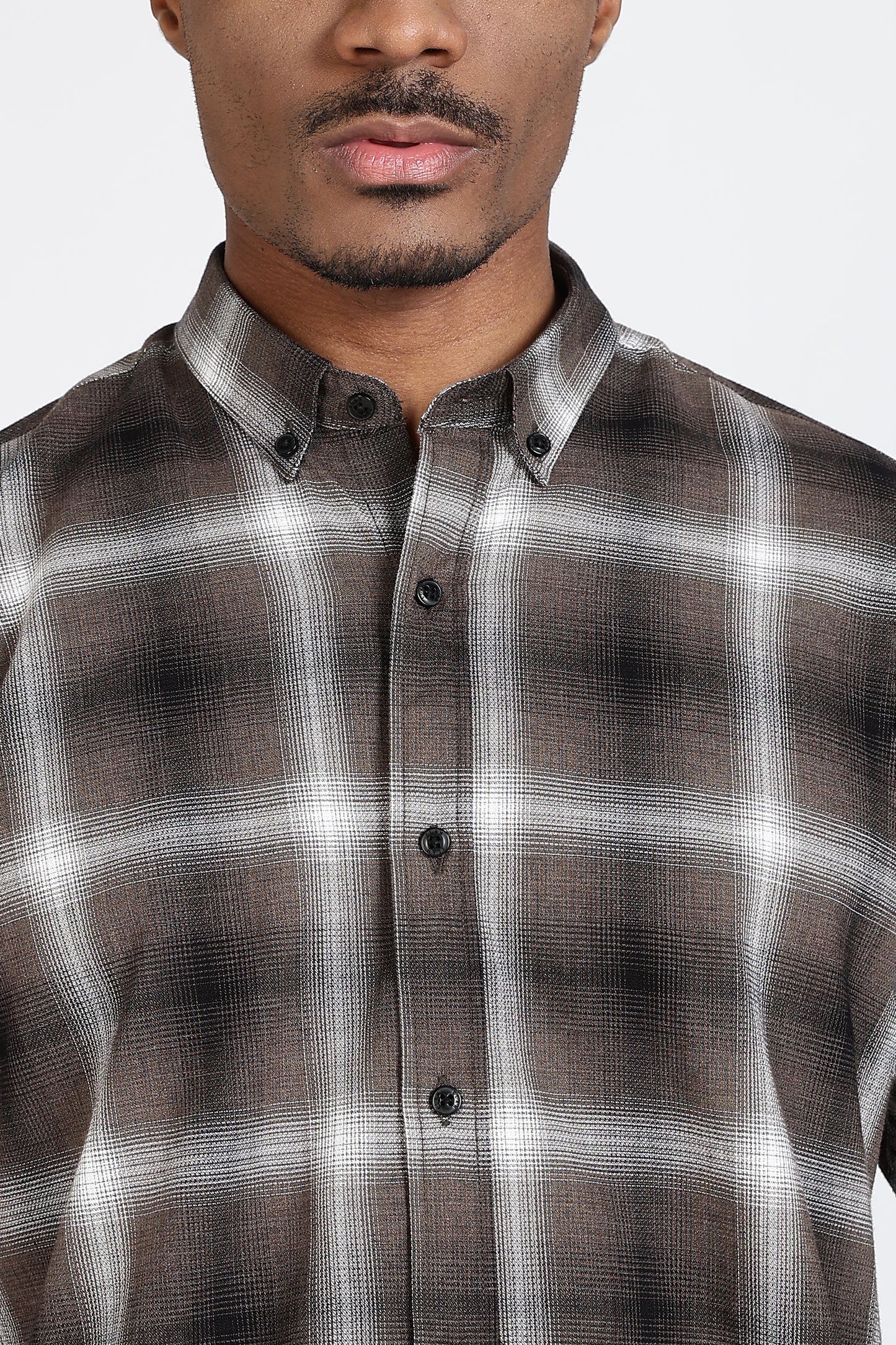 Regular Fit Checkered Design Cotton Brown & White Shirt