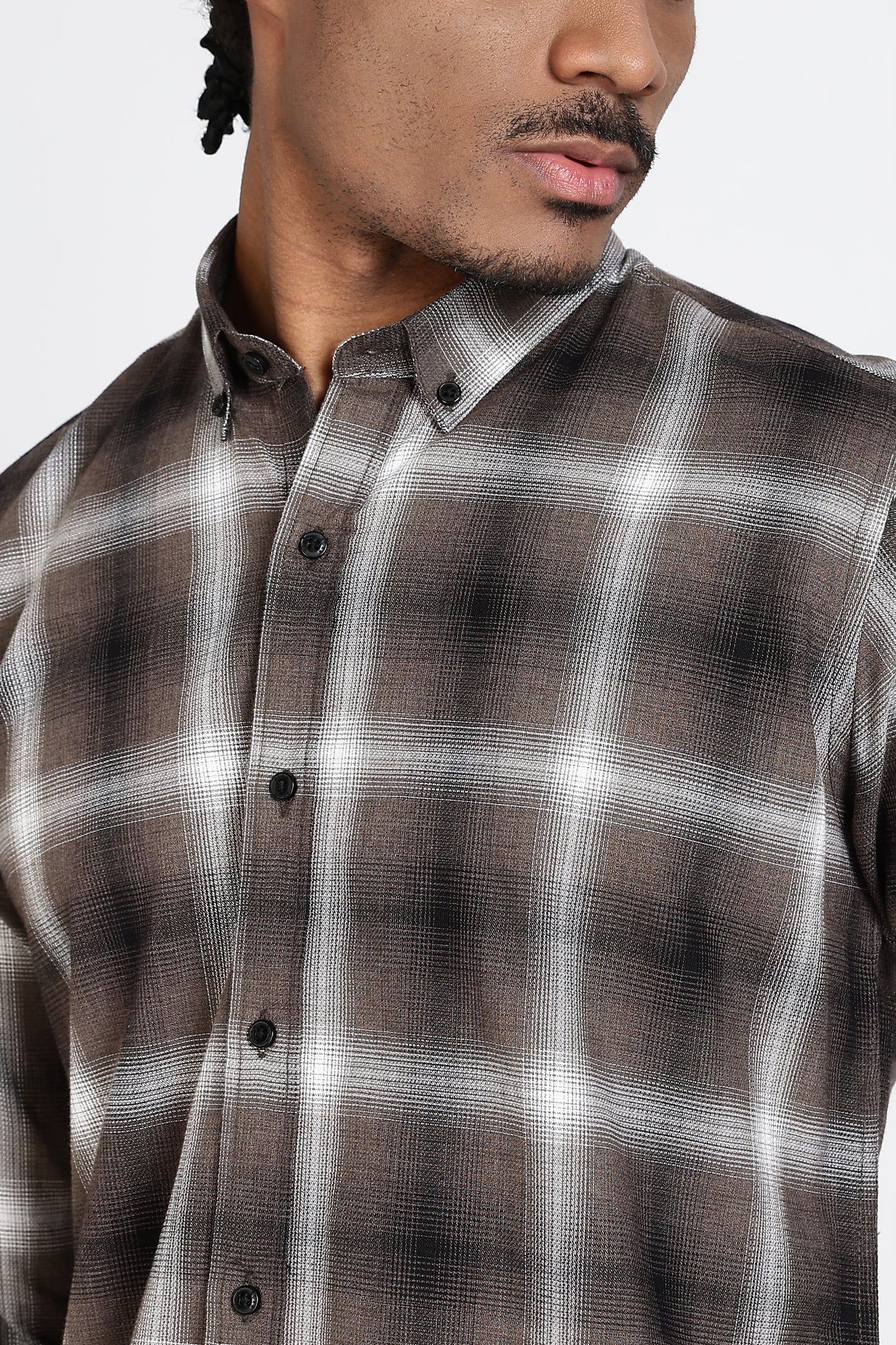 Regular Fit Checkered Design Cotton Brown & White Shirt