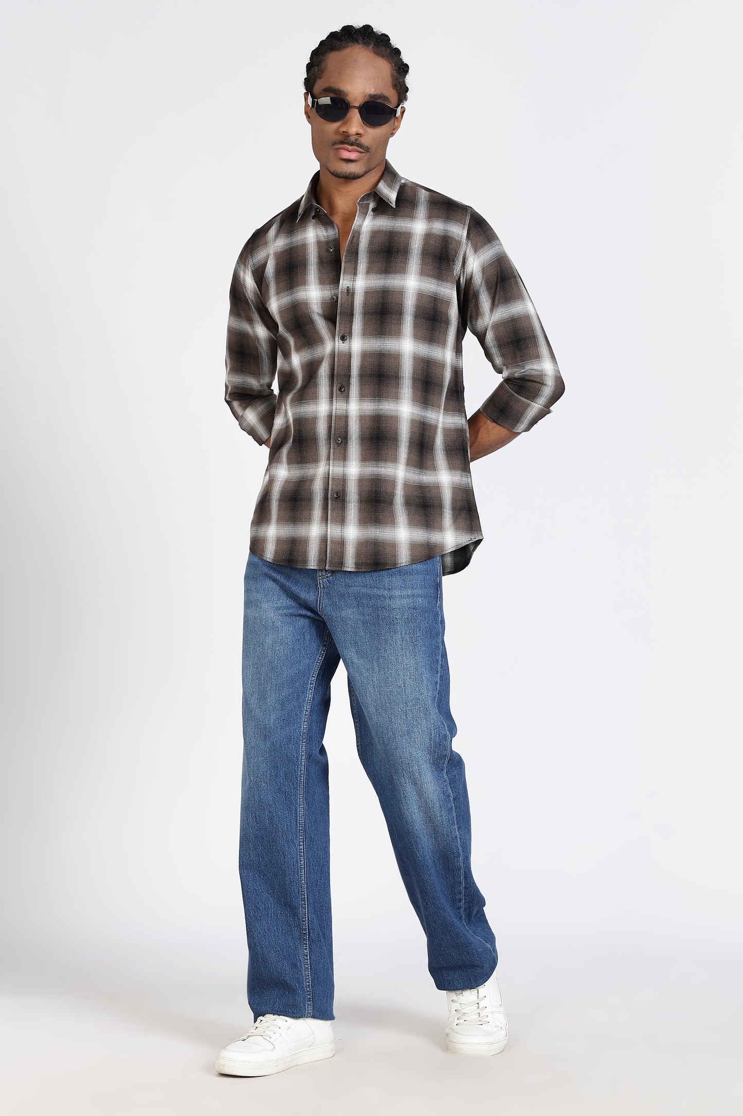 Regular Fit Checkered Design Cotton Brown & White Shirt