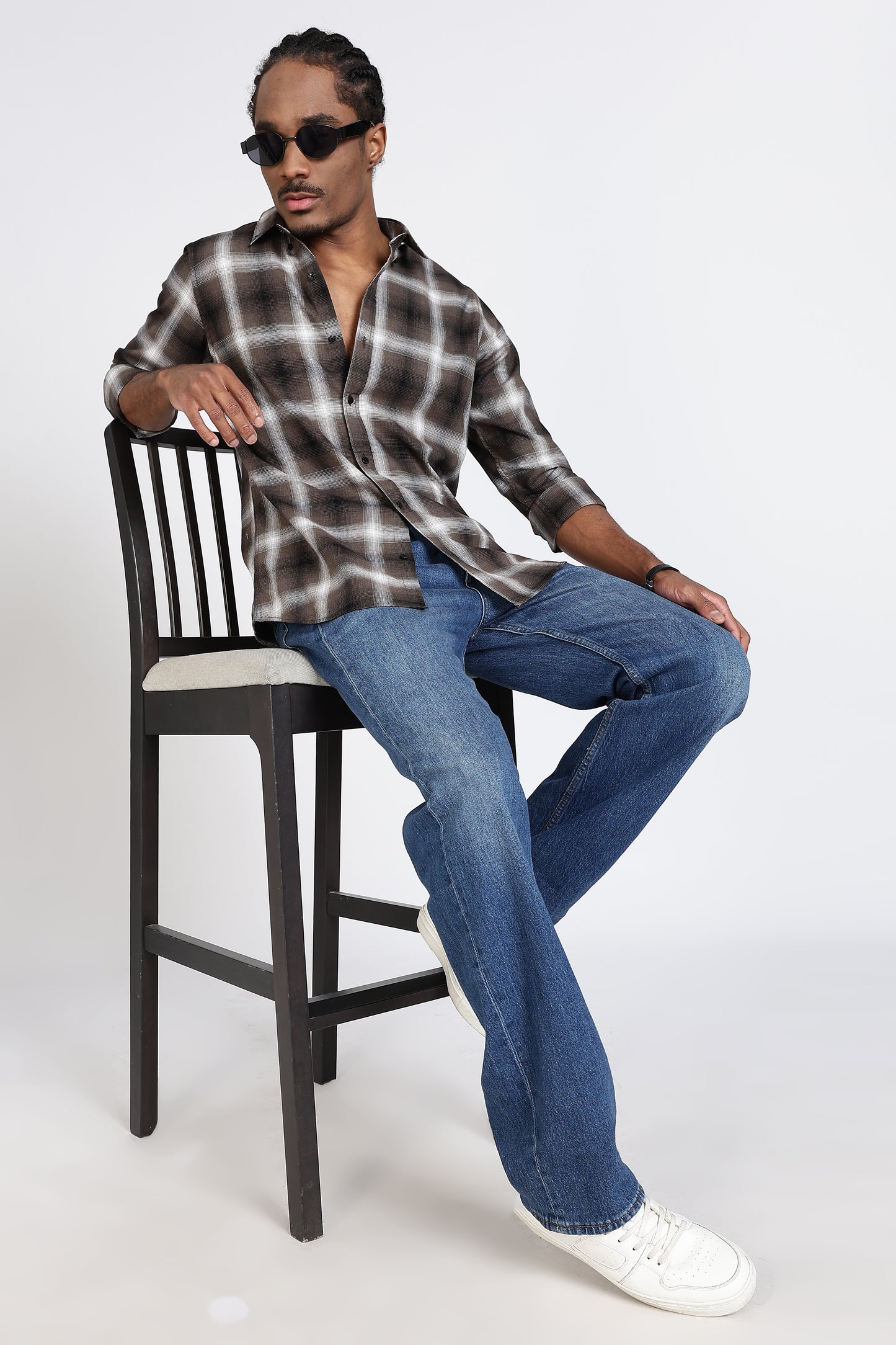 Regular Fit Checkered Design Cotton Brown & White Shirt
