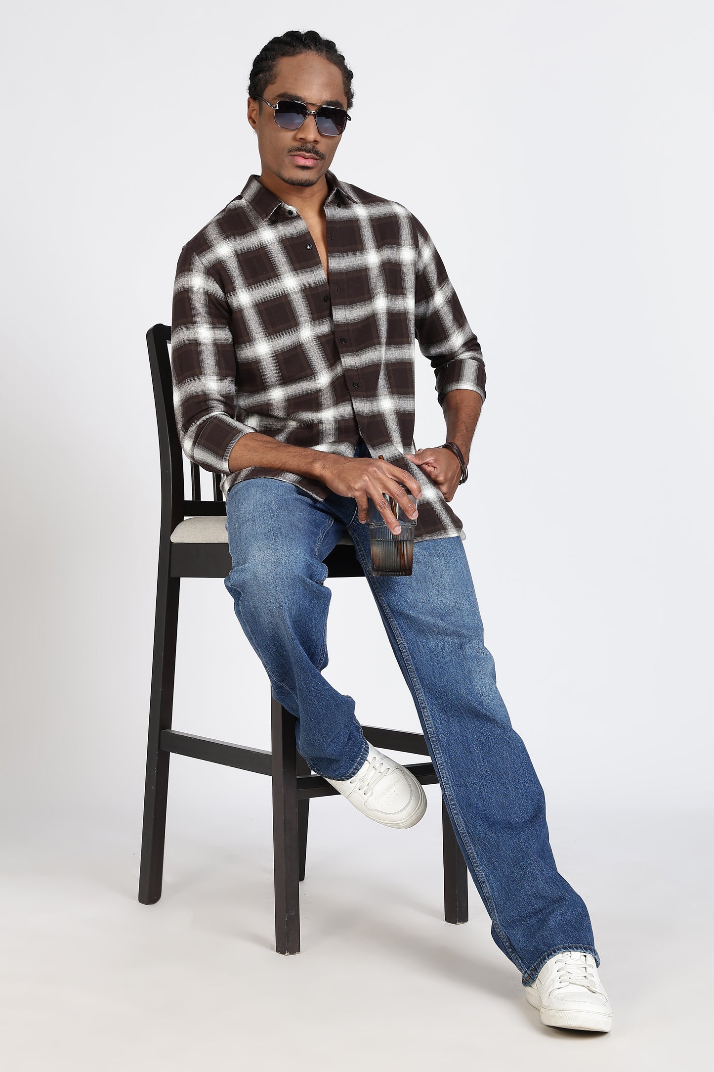 Regular Fit Brown Windowpane Checked Shirt