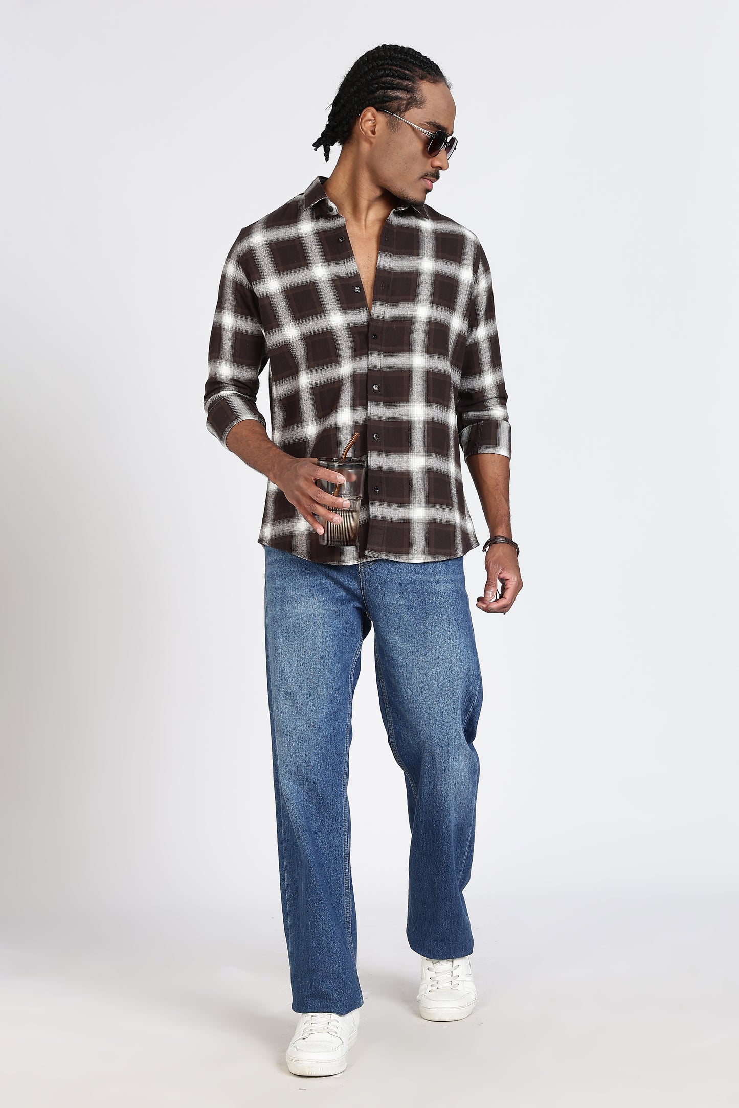 Regular Fit Brown Windowpane Checked Shirt