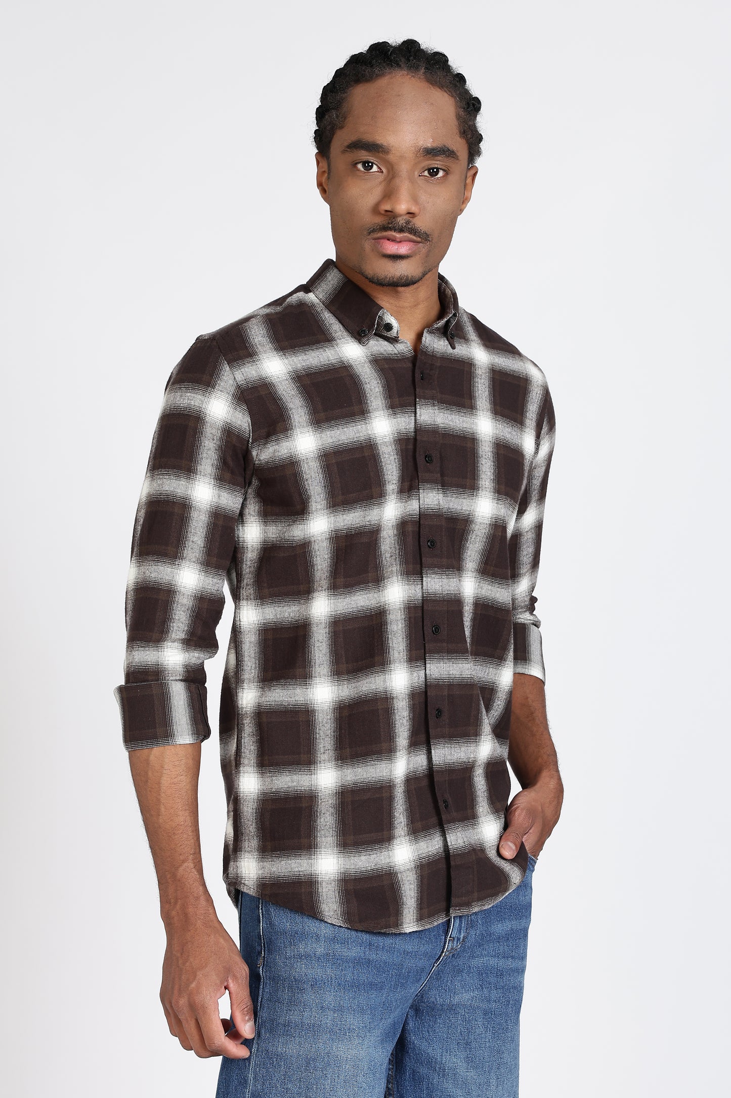 Regular Fit Brown Windowpane Checked Shirt