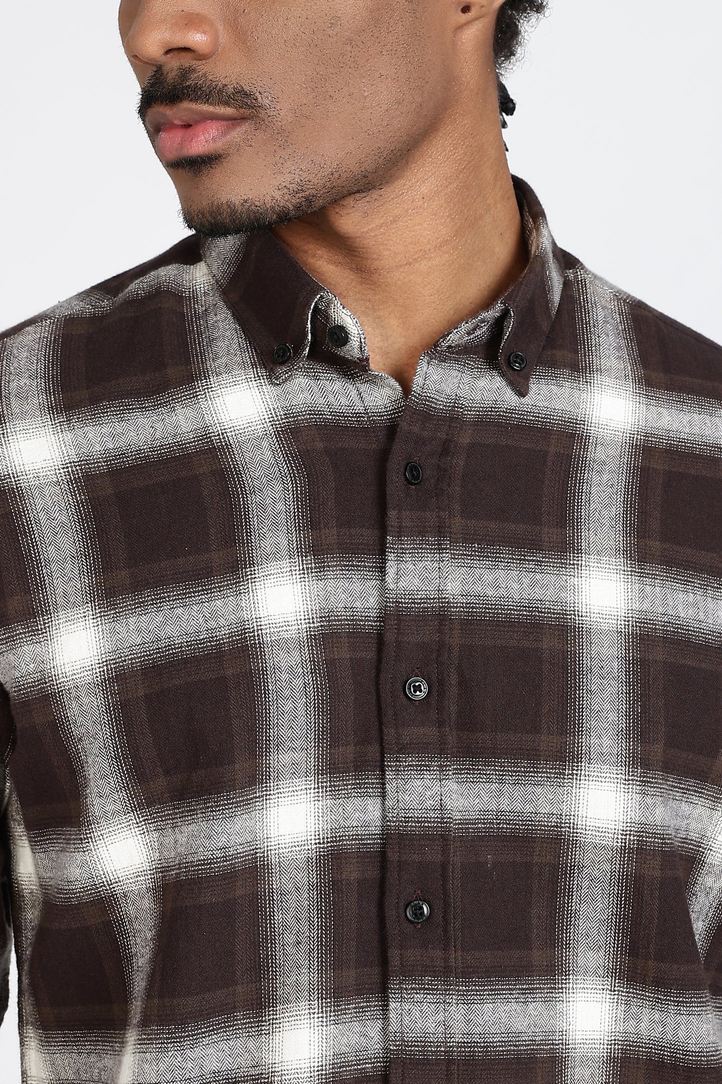 Regular Fit Brown Windowpane Checked Shirt