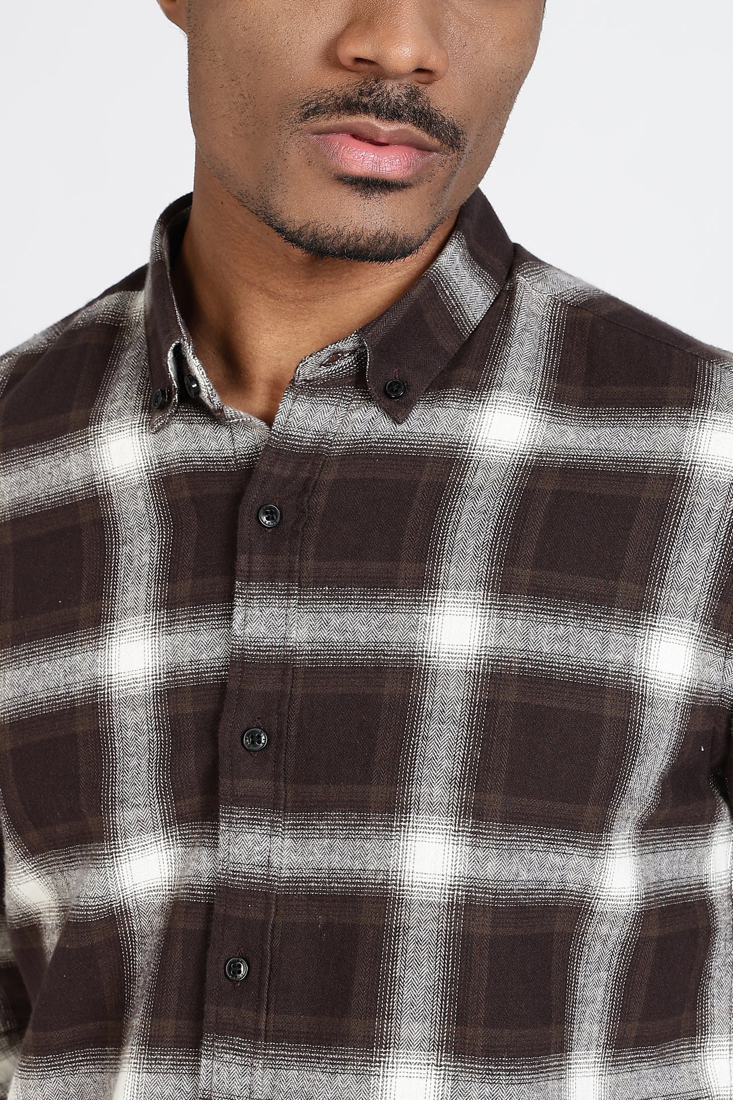 Regular Fit Brown Windowpane Checked Shirt