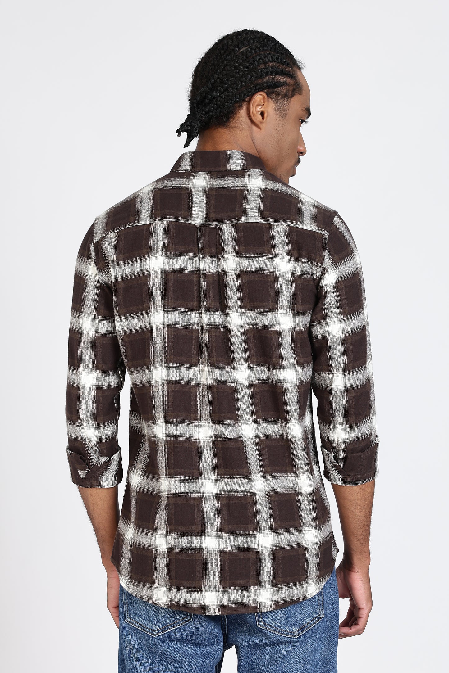 Regular Fit Brown Windowpane Checked Shirt