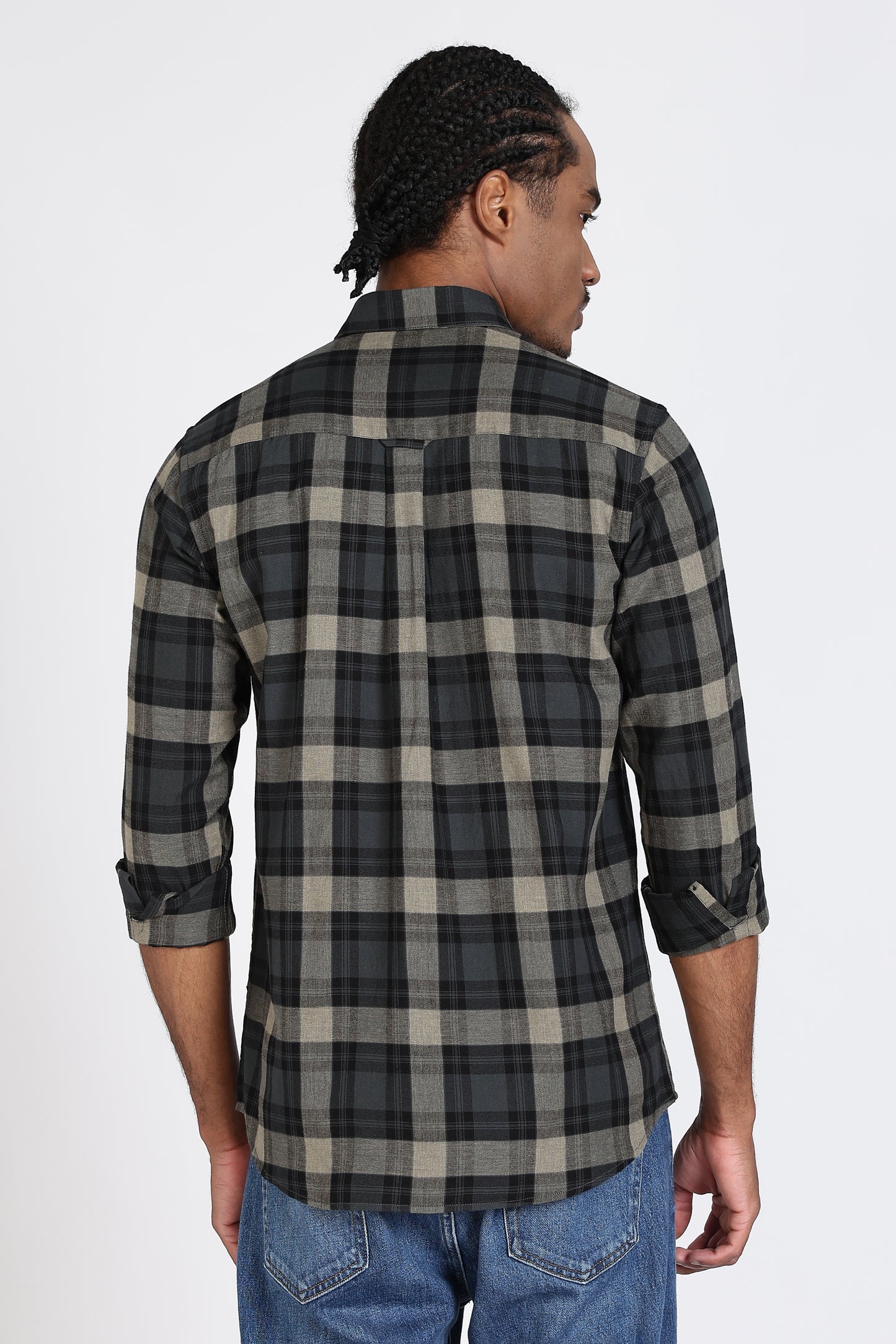 Regular Fit Charcoal Olive Plaid Checked Shirt