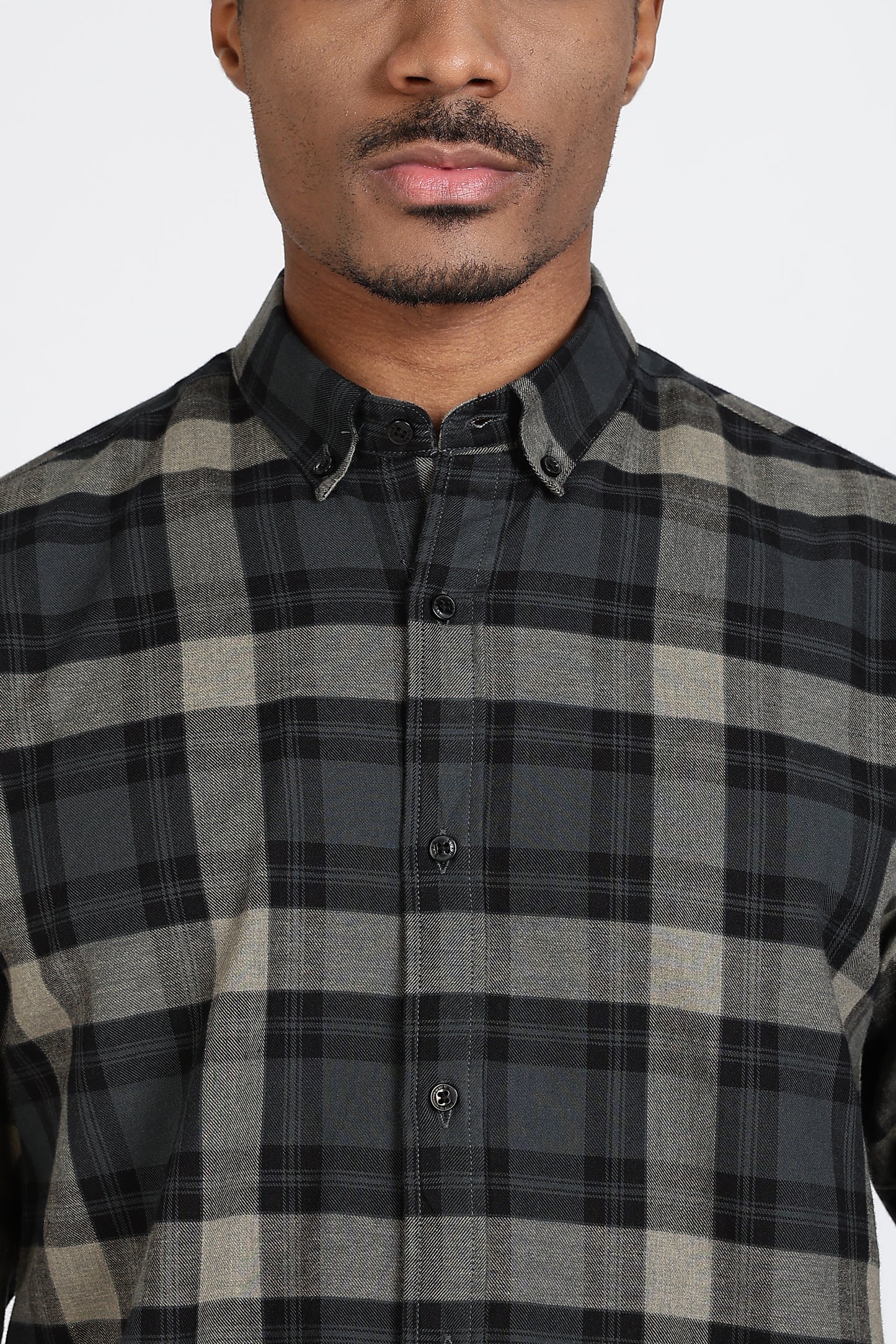 Regular Fit Charcoal Olive Plaid Checked Shirt