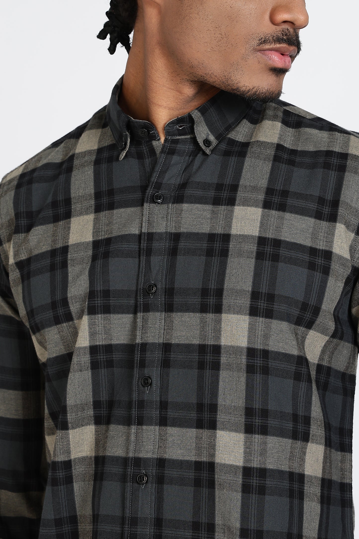 Regular Fit Charcoal Olive Plaid Checked Shirt