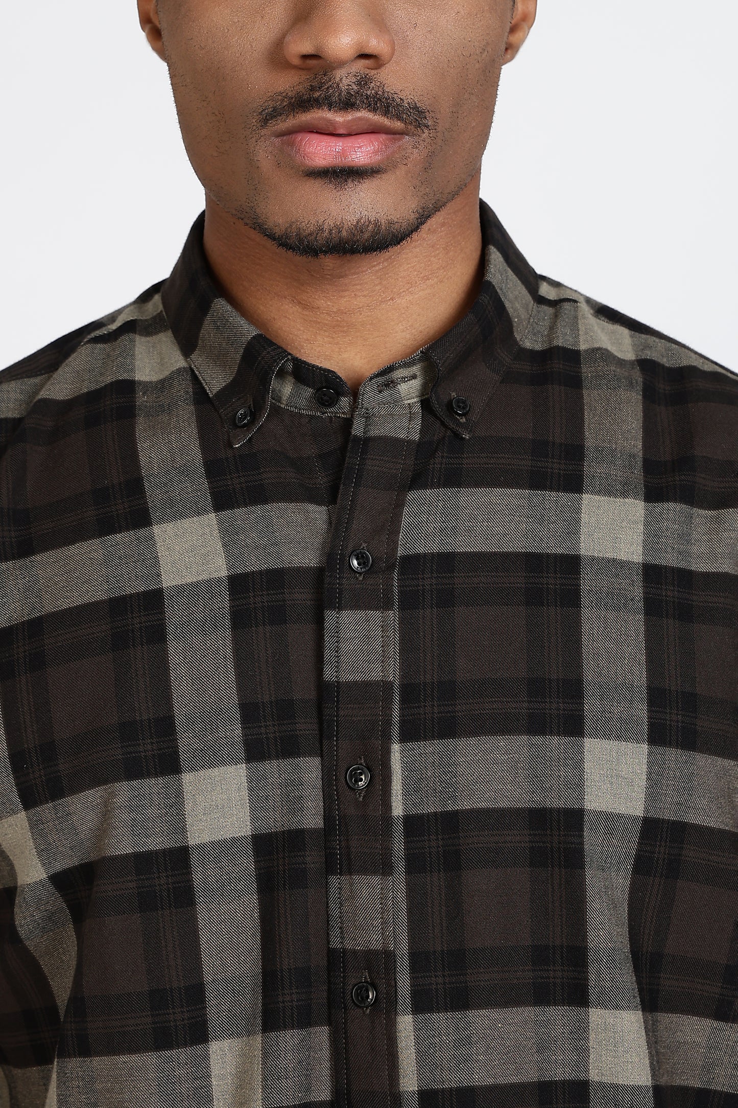 Regular Fit Black Olive Plaid Checked Shirt
