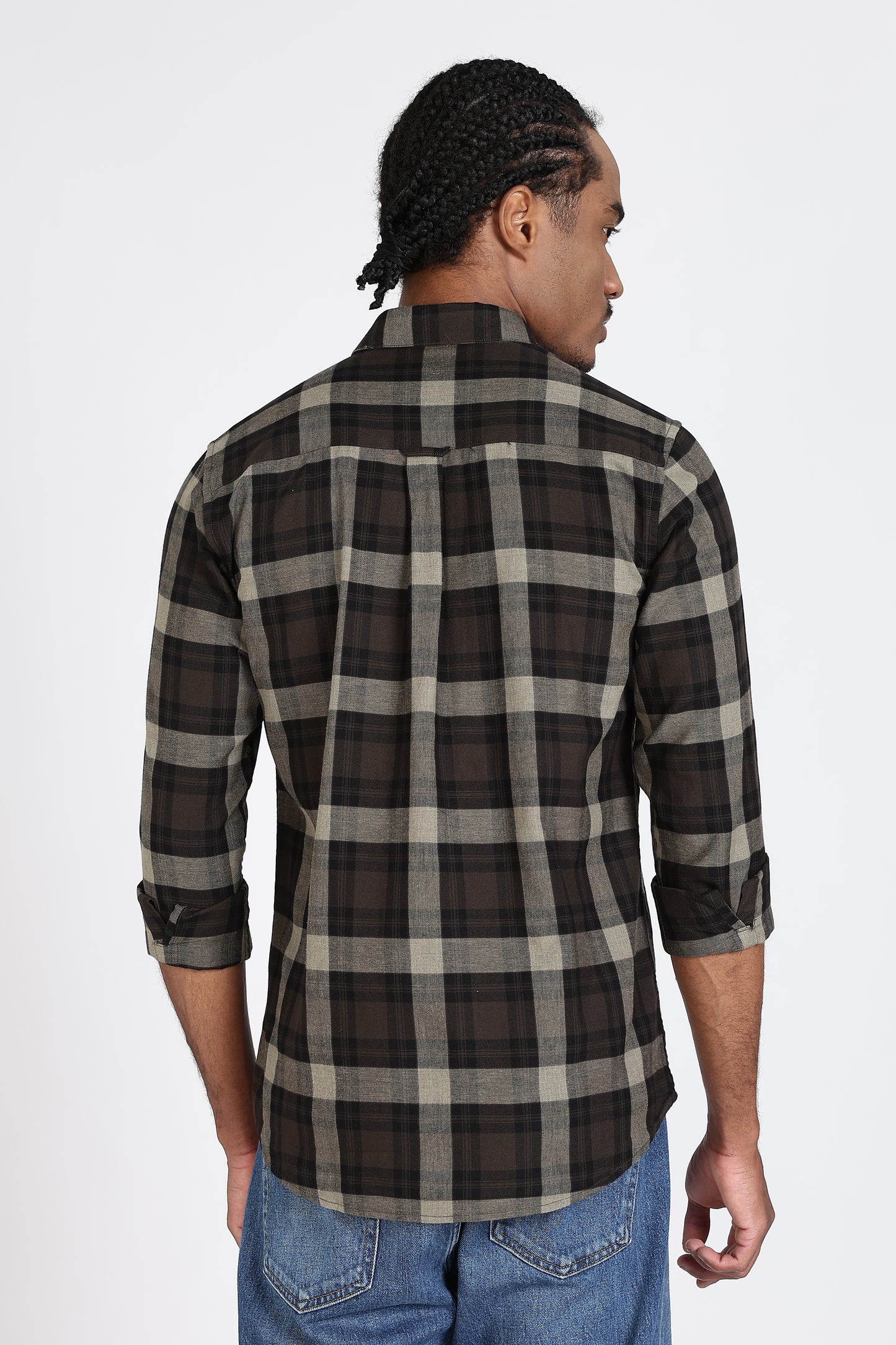Regular Fit Black Olive Plaid Checked Shirt