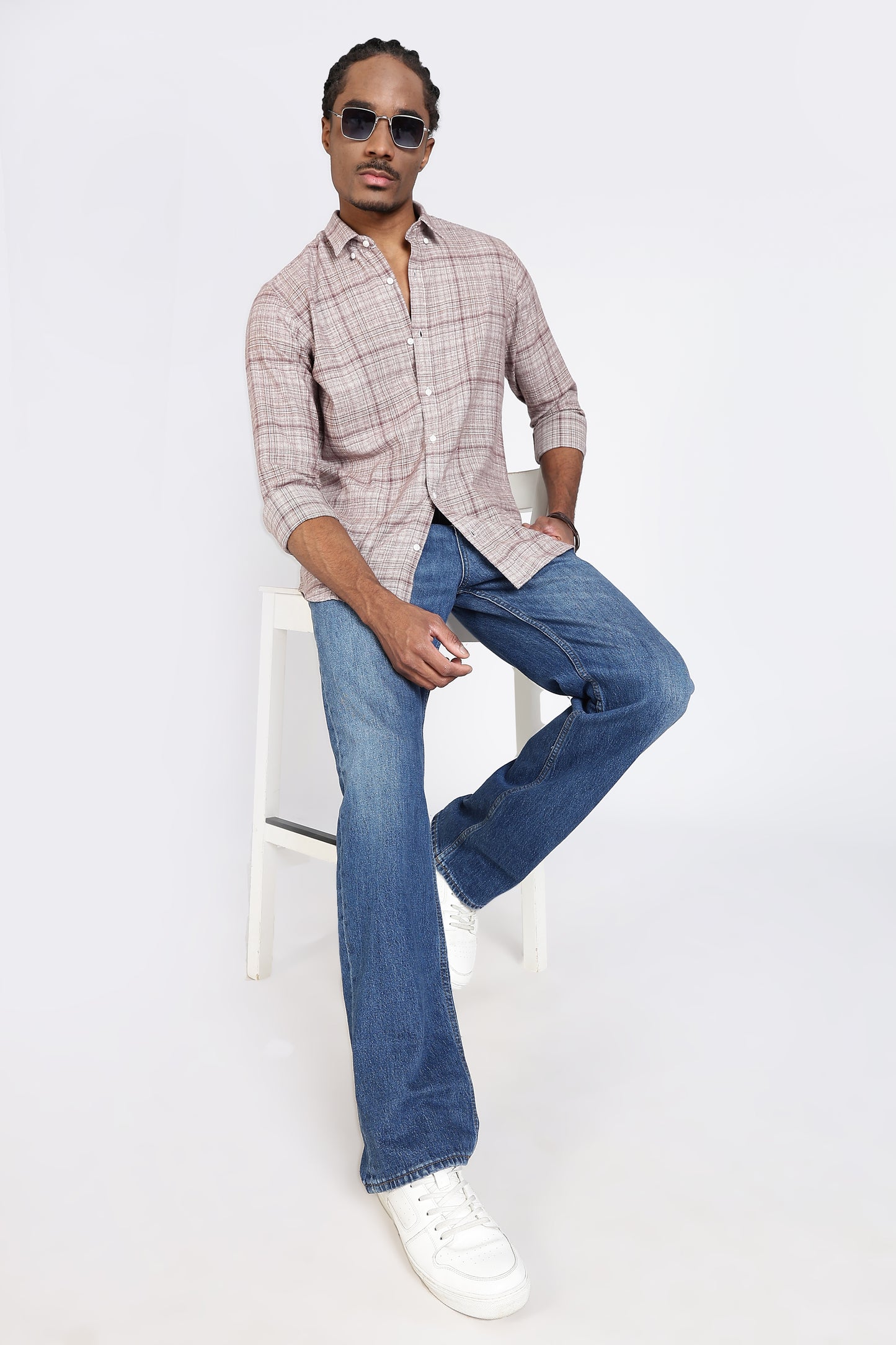 Regular Fit Light Brown Plaid Checked Shirt