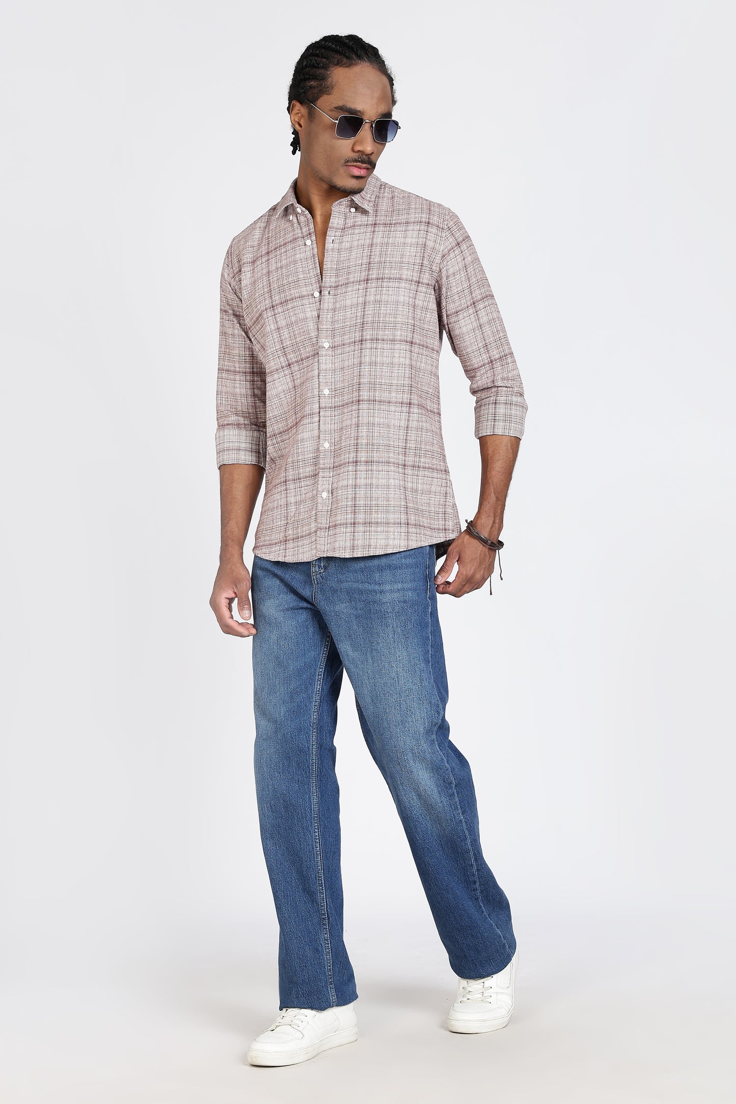 Regular Fit Light Brown Plaid Checked Shirt