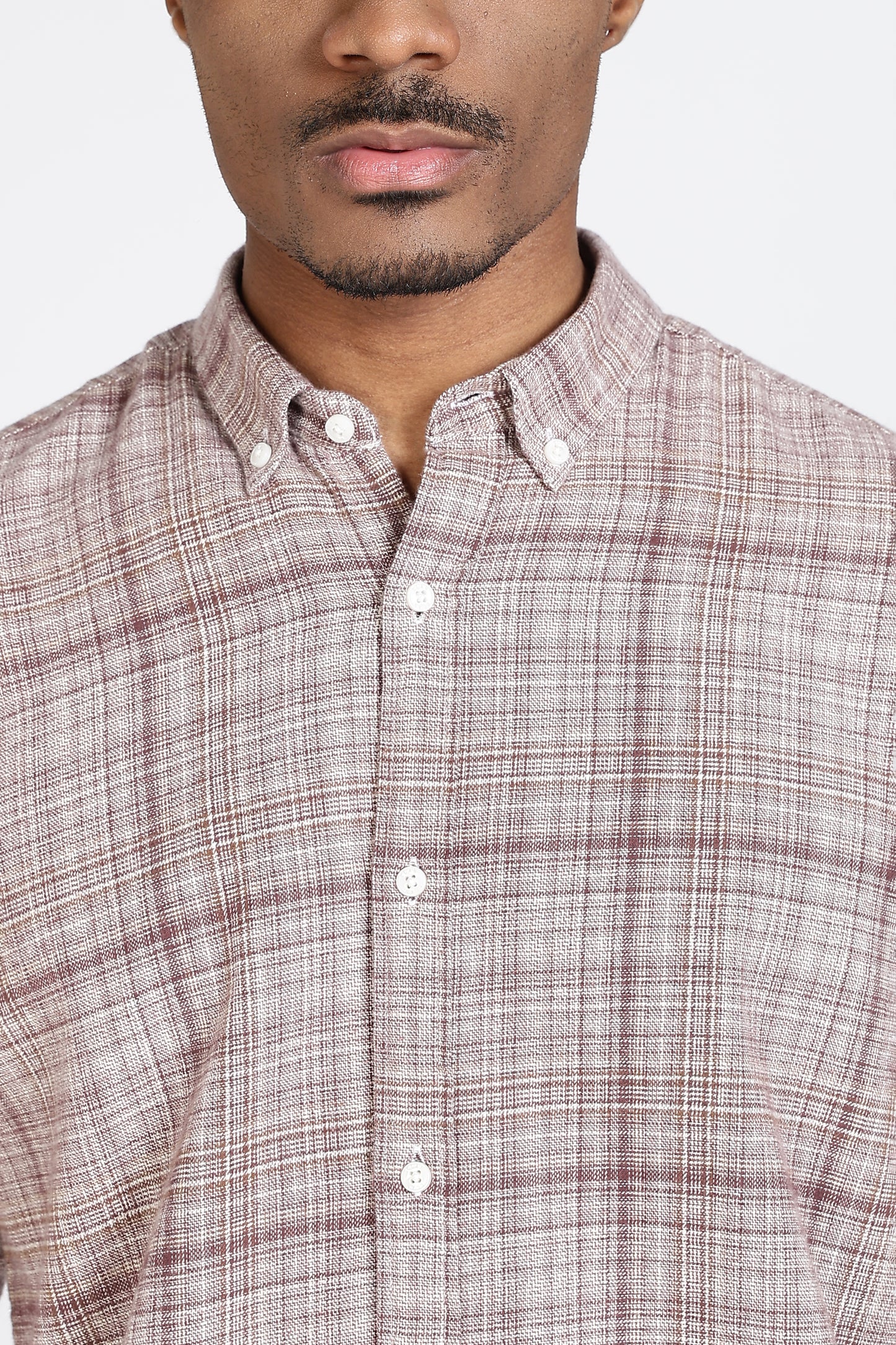 Regular Fit Light Brown Plaid Checked Shirt
