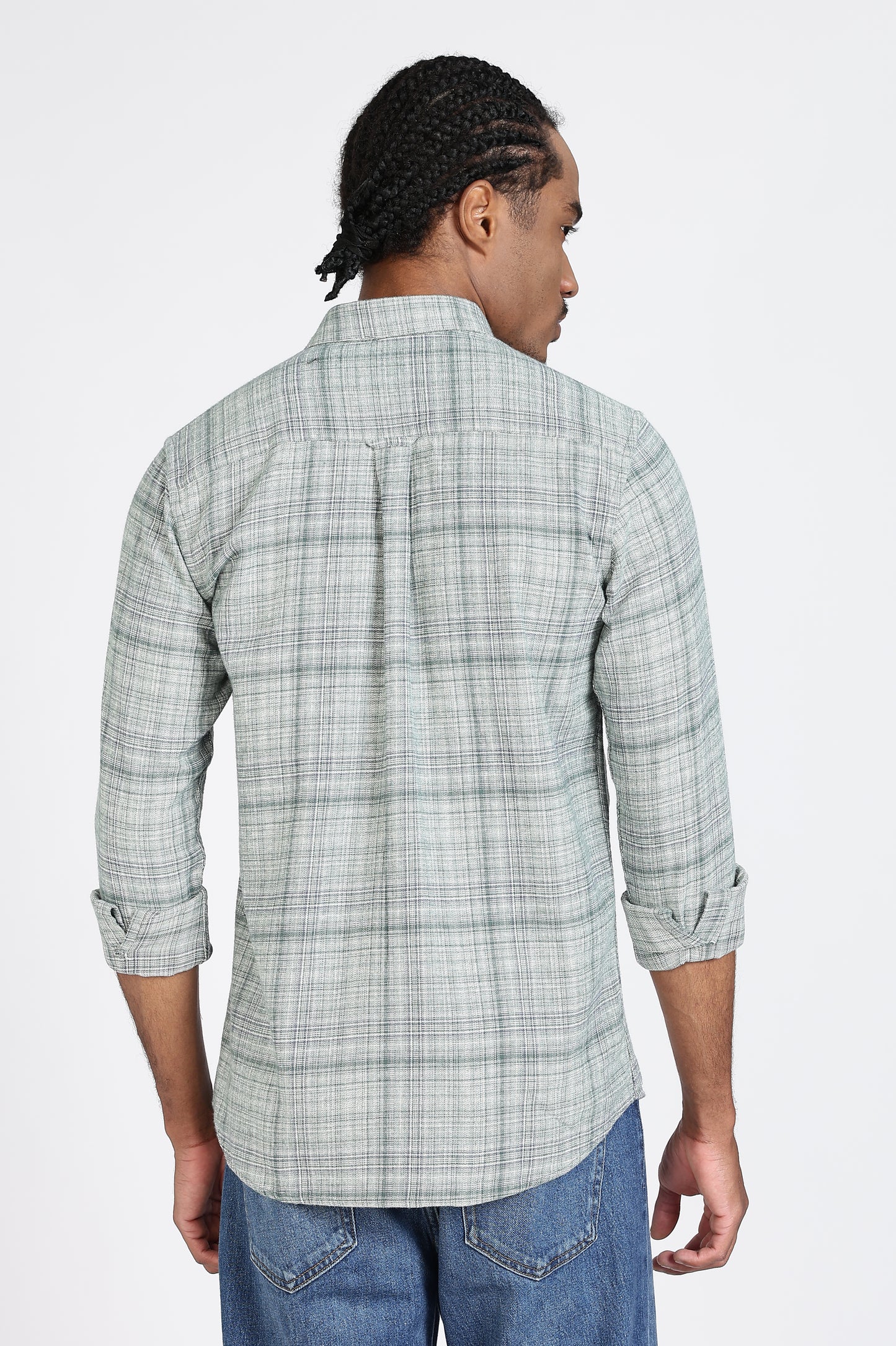 Regular Fit Light Green Plaid Checked Shirt