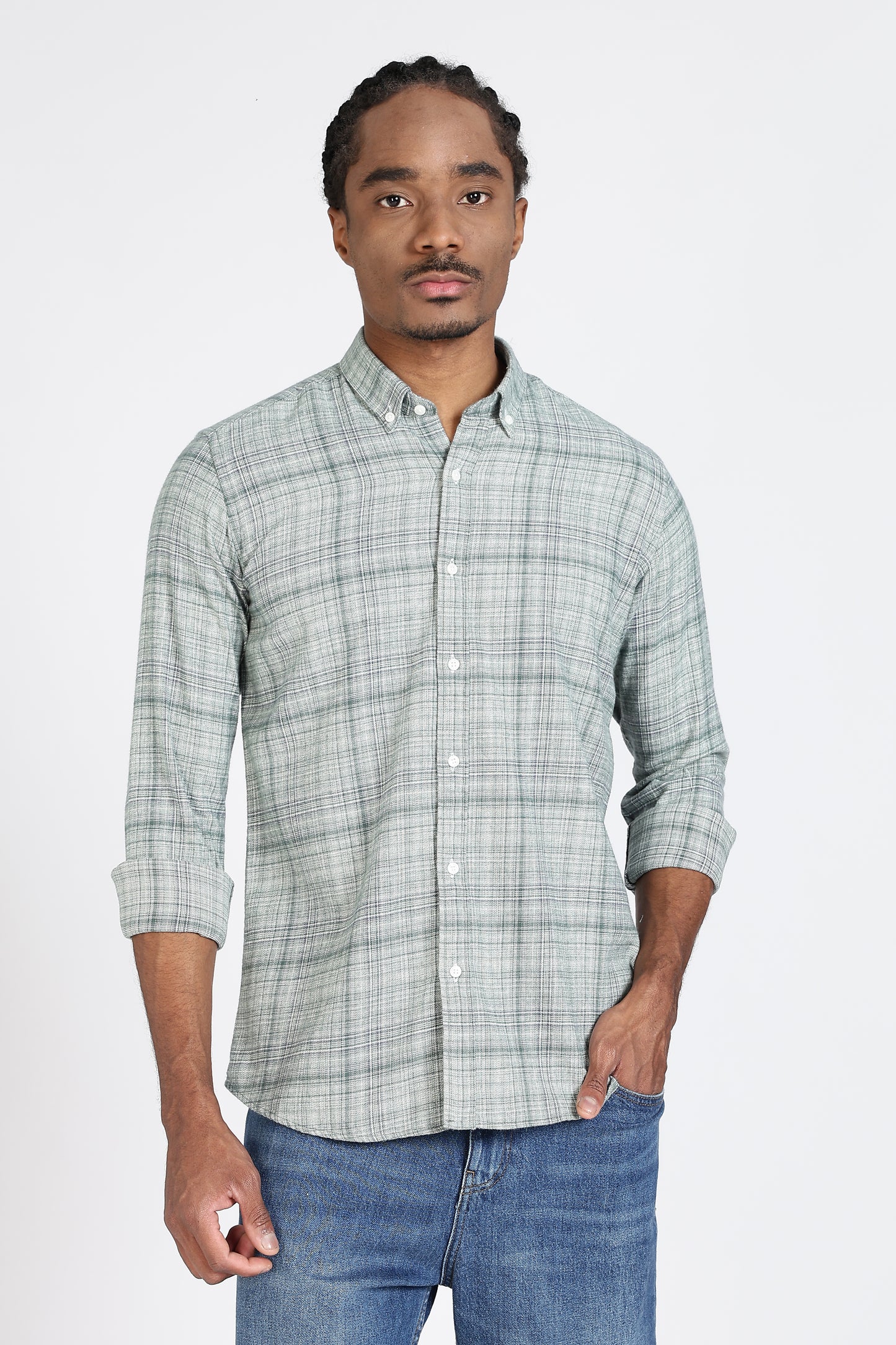 Regular Fit Light Green Plaid Checked Shirt