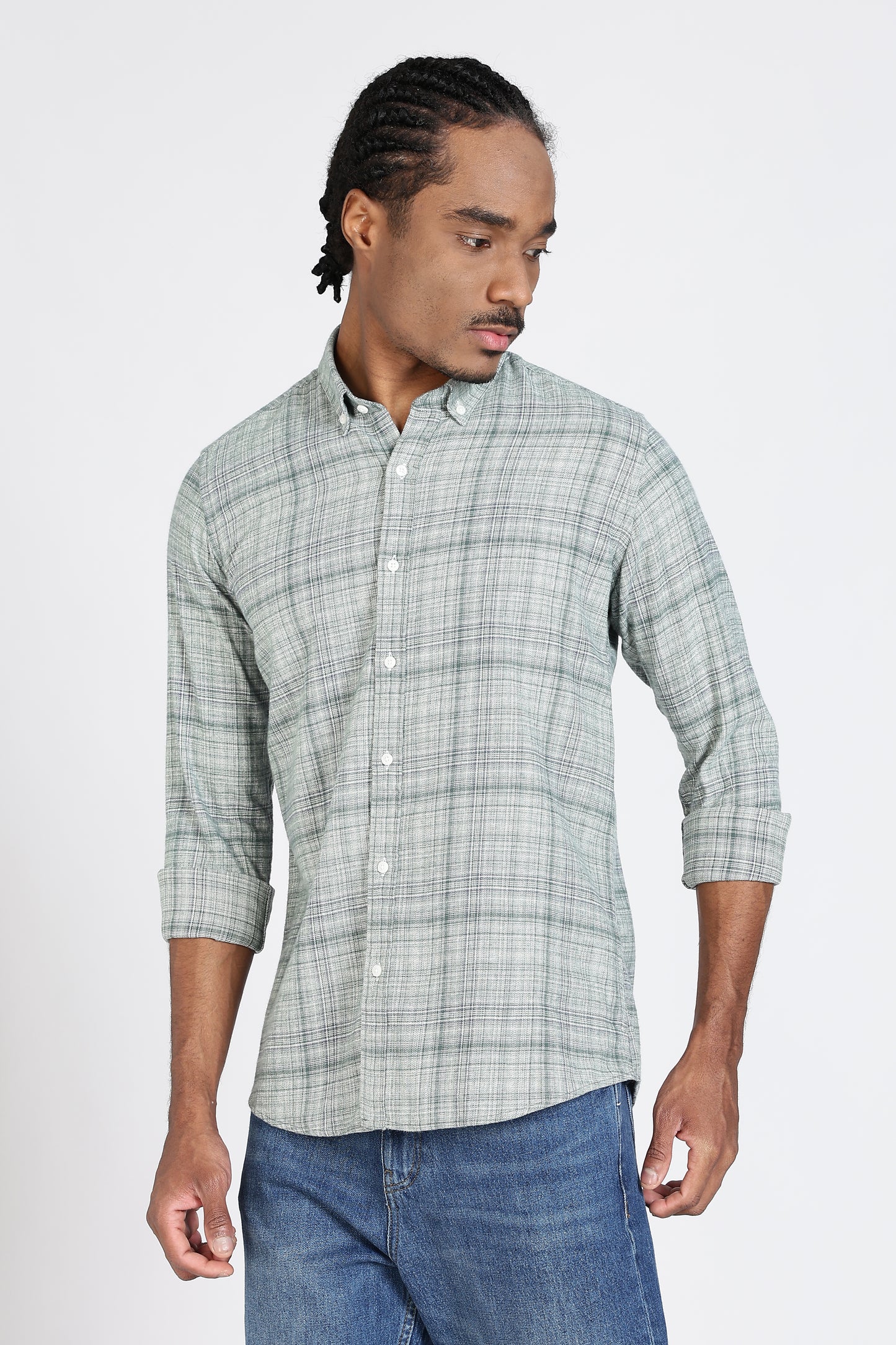 Regular Fit Light Green Plaid Checked Shirt