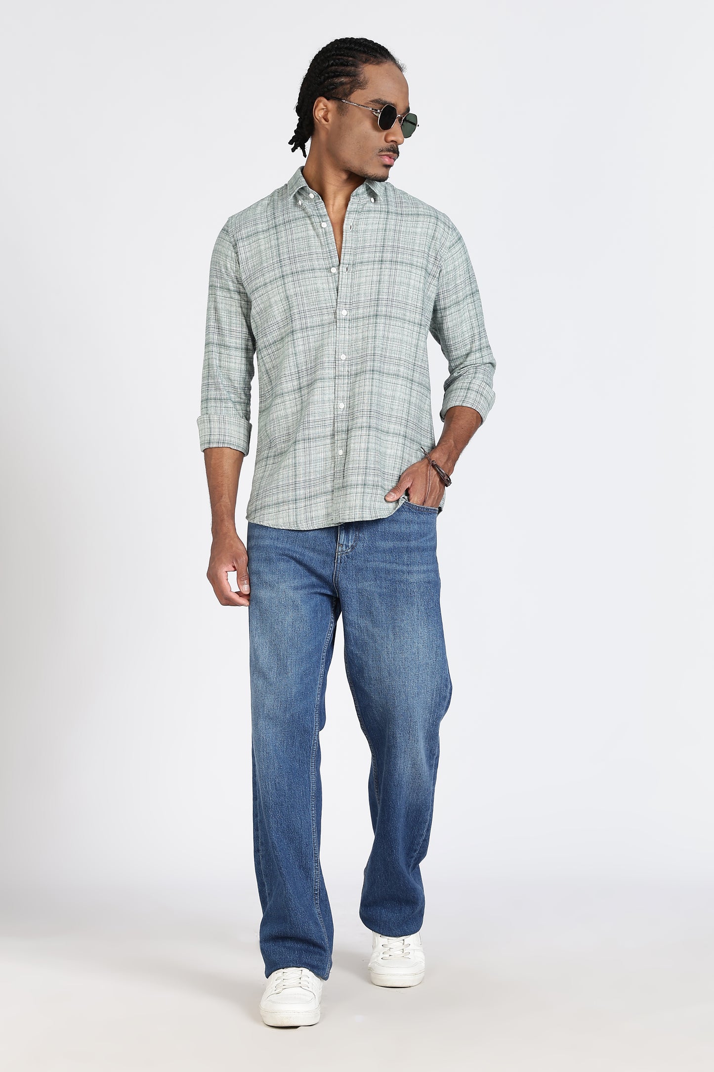 Regular Fit Light Green Plaid Checked Shirt
