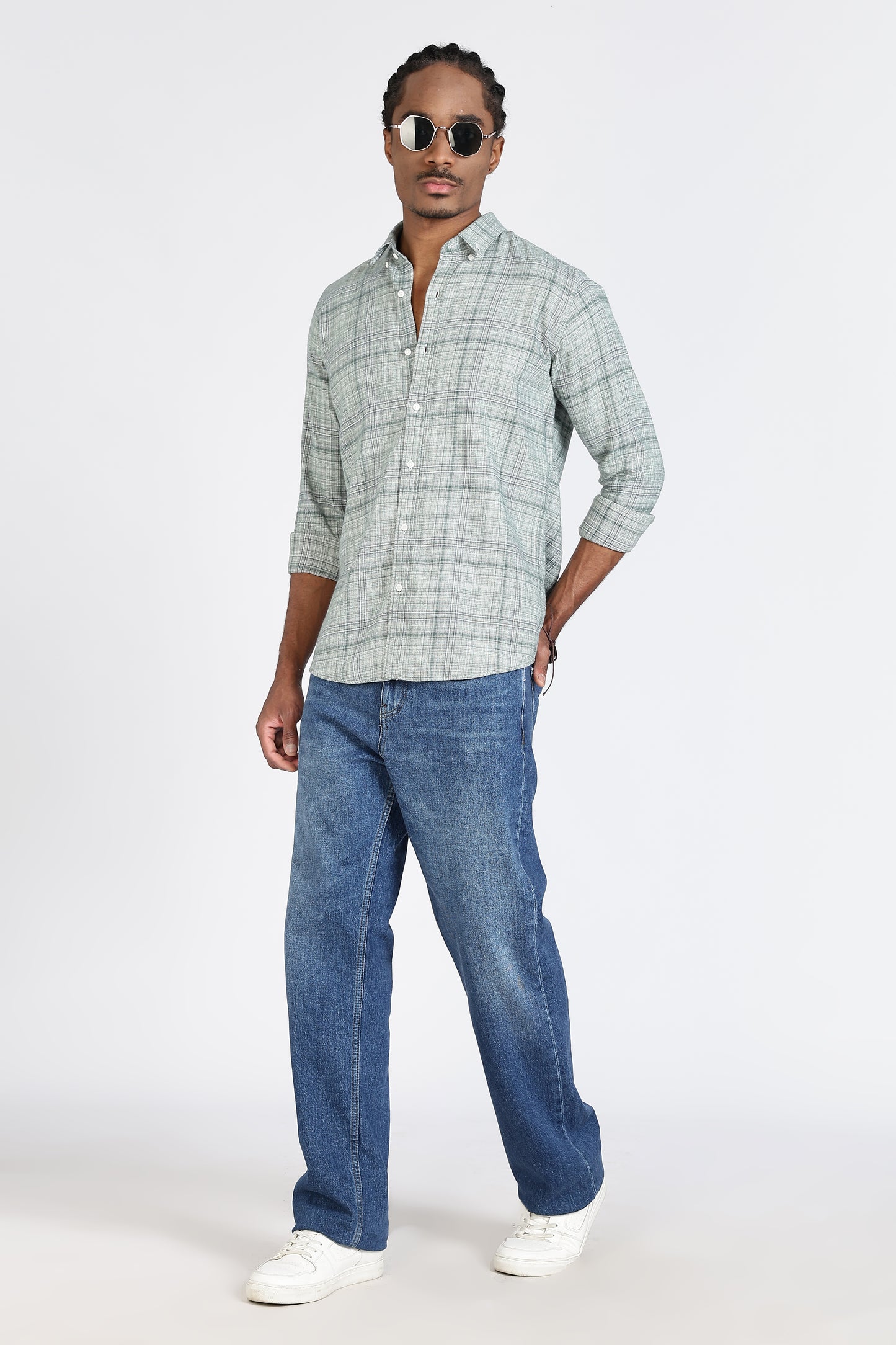 Regular Fit Light Green Plaid Checked Shirt