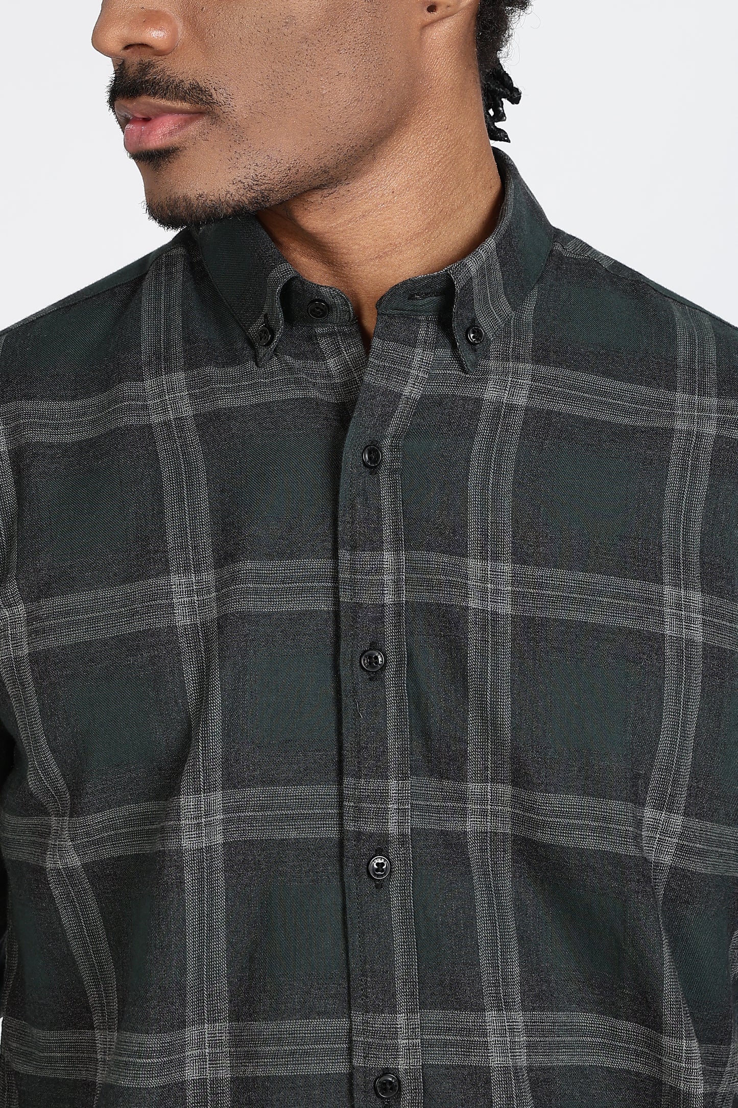 Regular Fit Dark Green & Grey Windowpane Checked Shirt