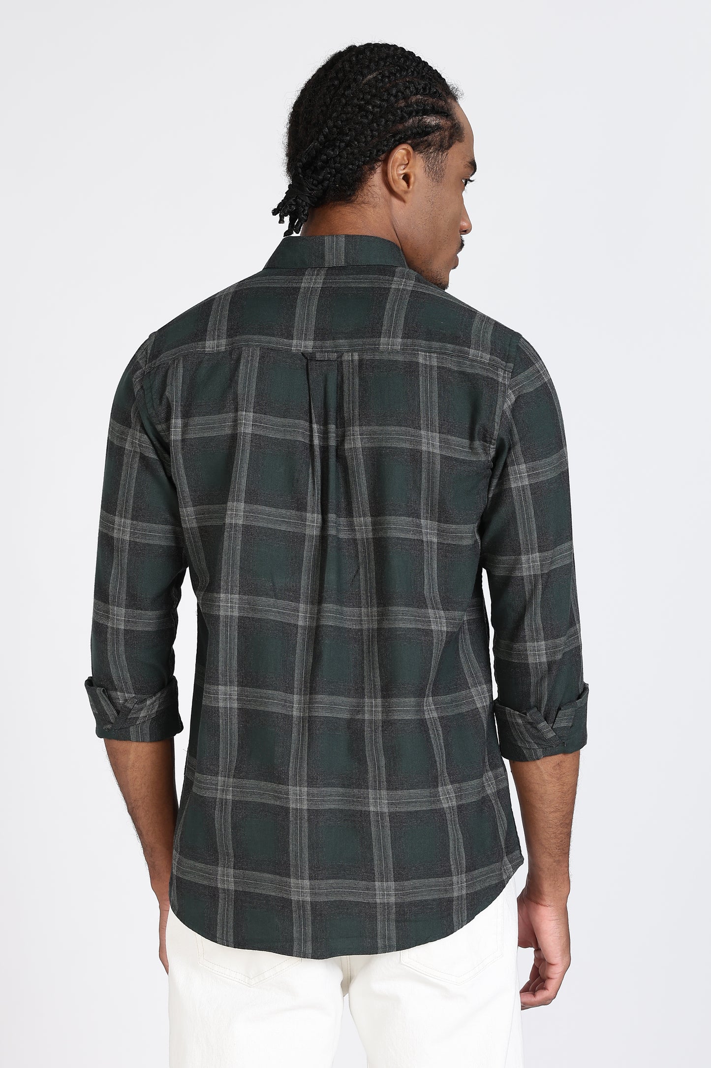 Regular Fit Dark Green & Grey Windowpane Checked Shirt