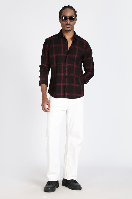 Regular Fit Black & Red Windowpane Check Shirt