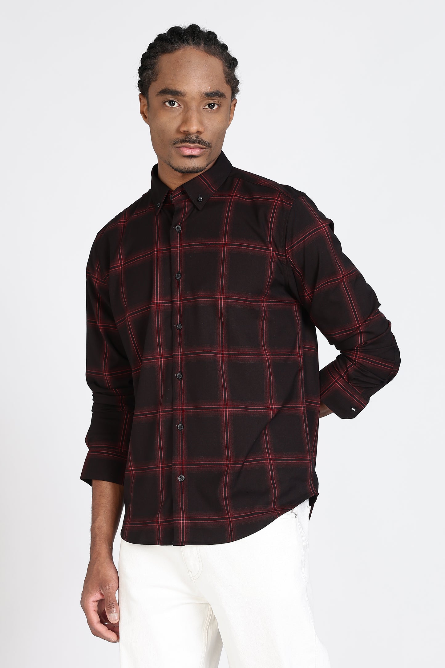 Regular Fit Black & Red Windowpane Check Shirt