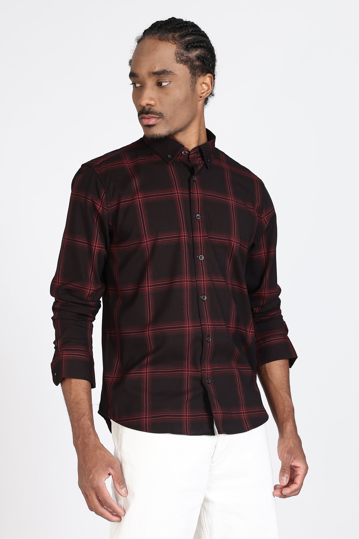 Regular Fit Black & Red Windowpane Check Shirt