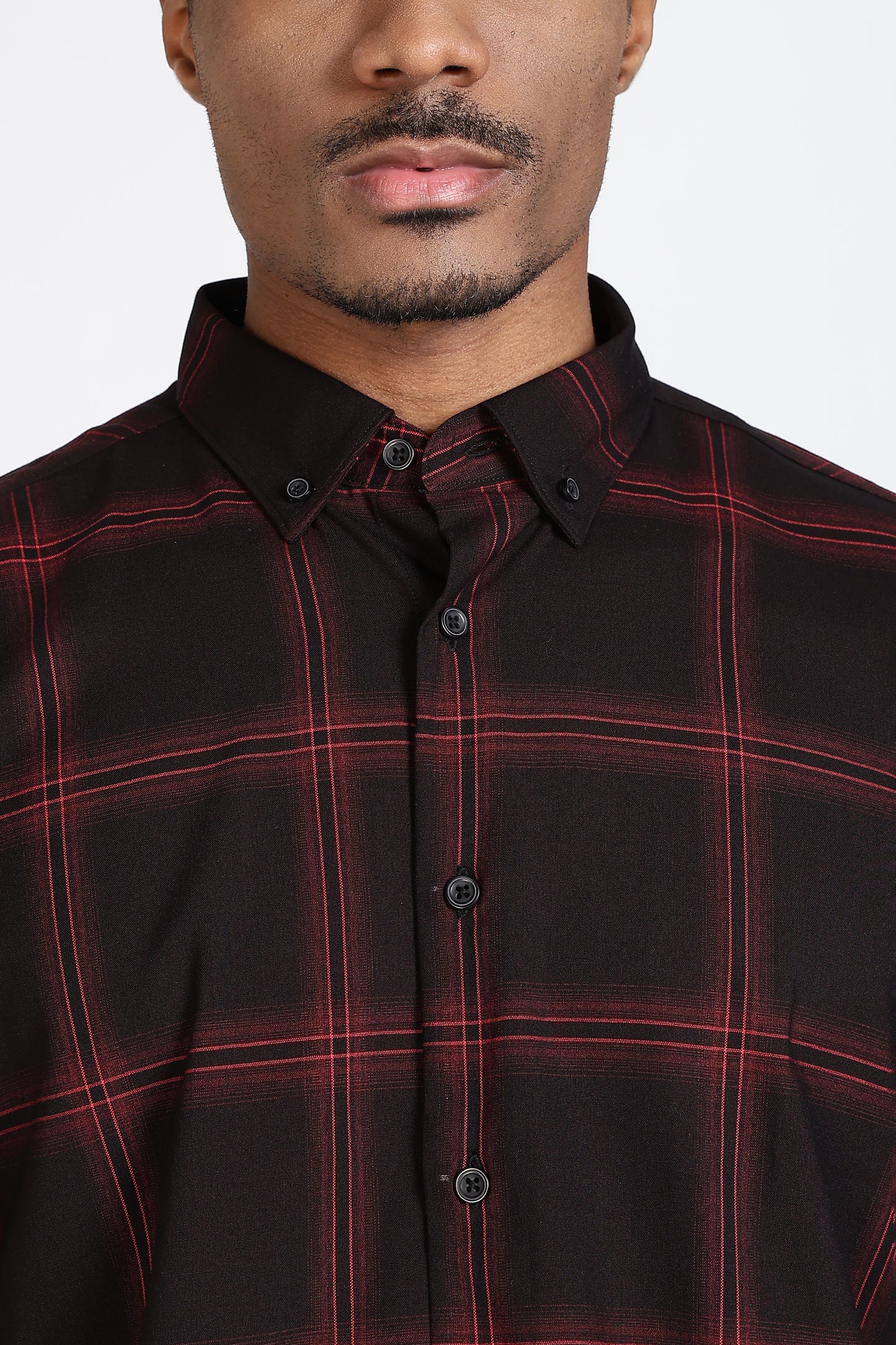 Regular Fit Black & Red Windowpane Check Shirt