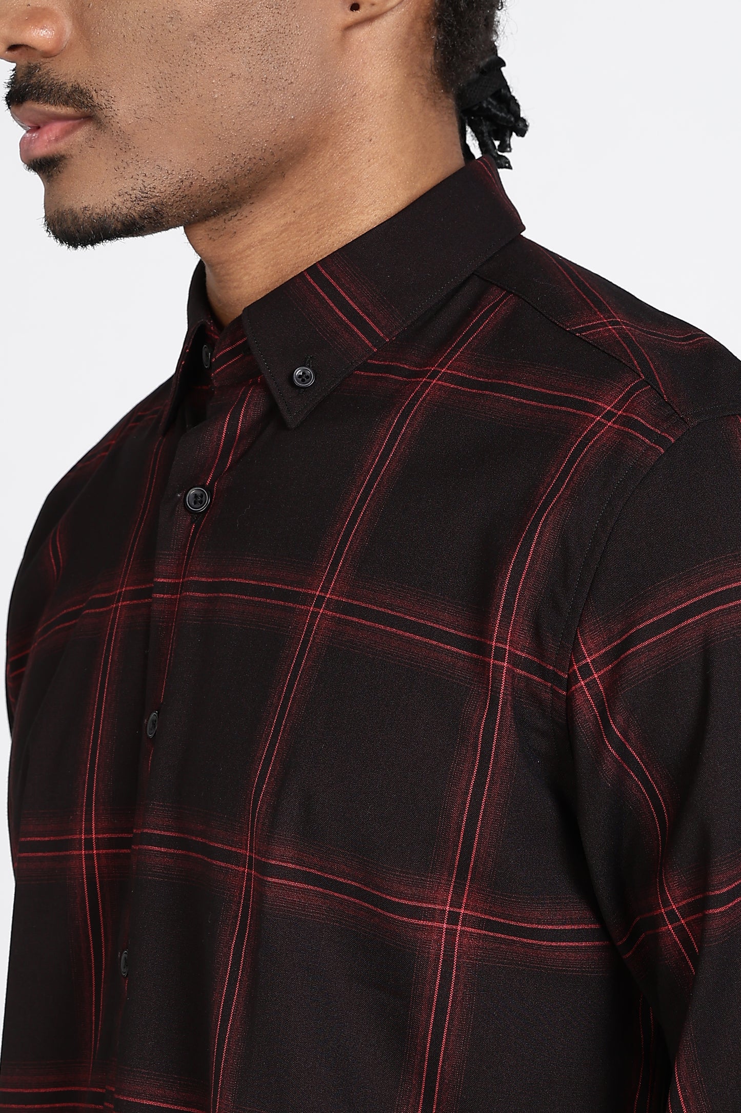 Regular Fit Black & Red Windowpane Check Shirt