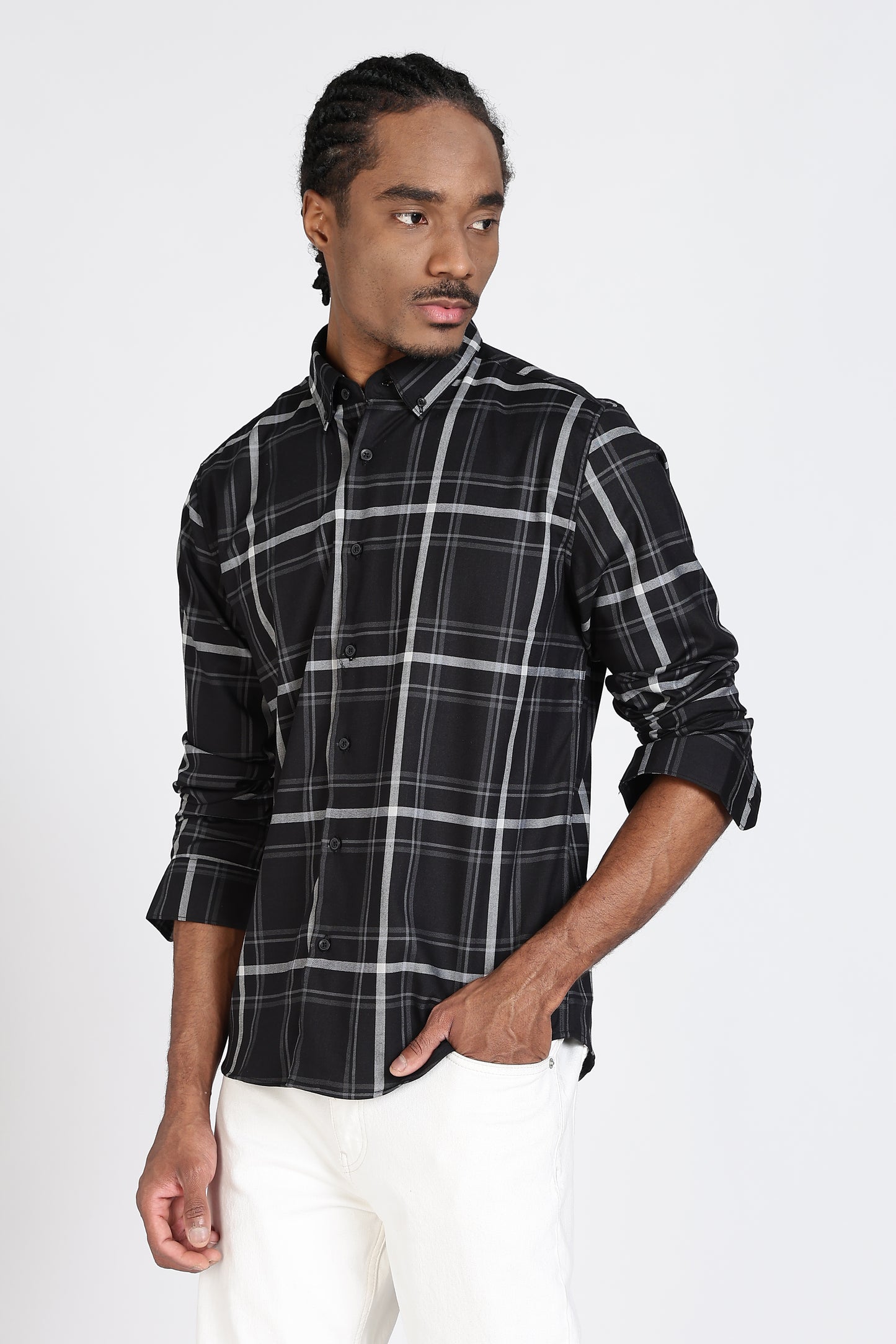 Regular Fit Black & Grey Check Design Shirt