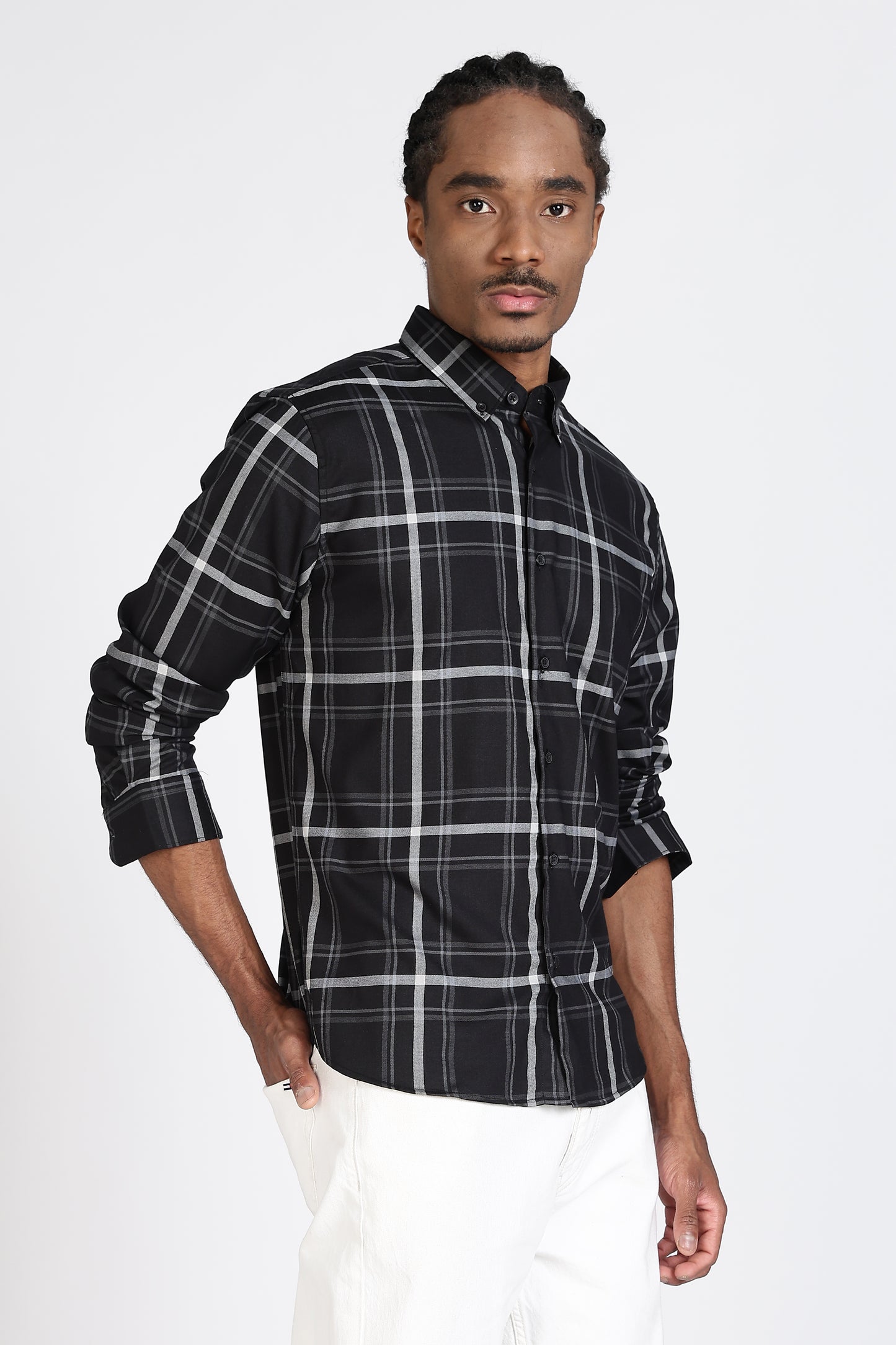 Regular Fit Black & Grey Check Design Shirt