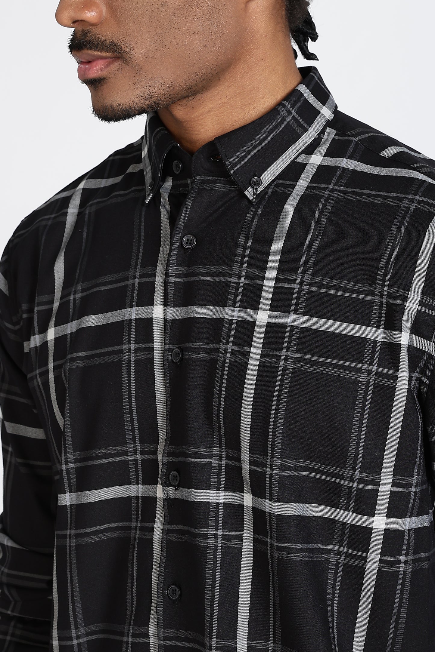Regular Fit Black & Grey Check Design Shirt